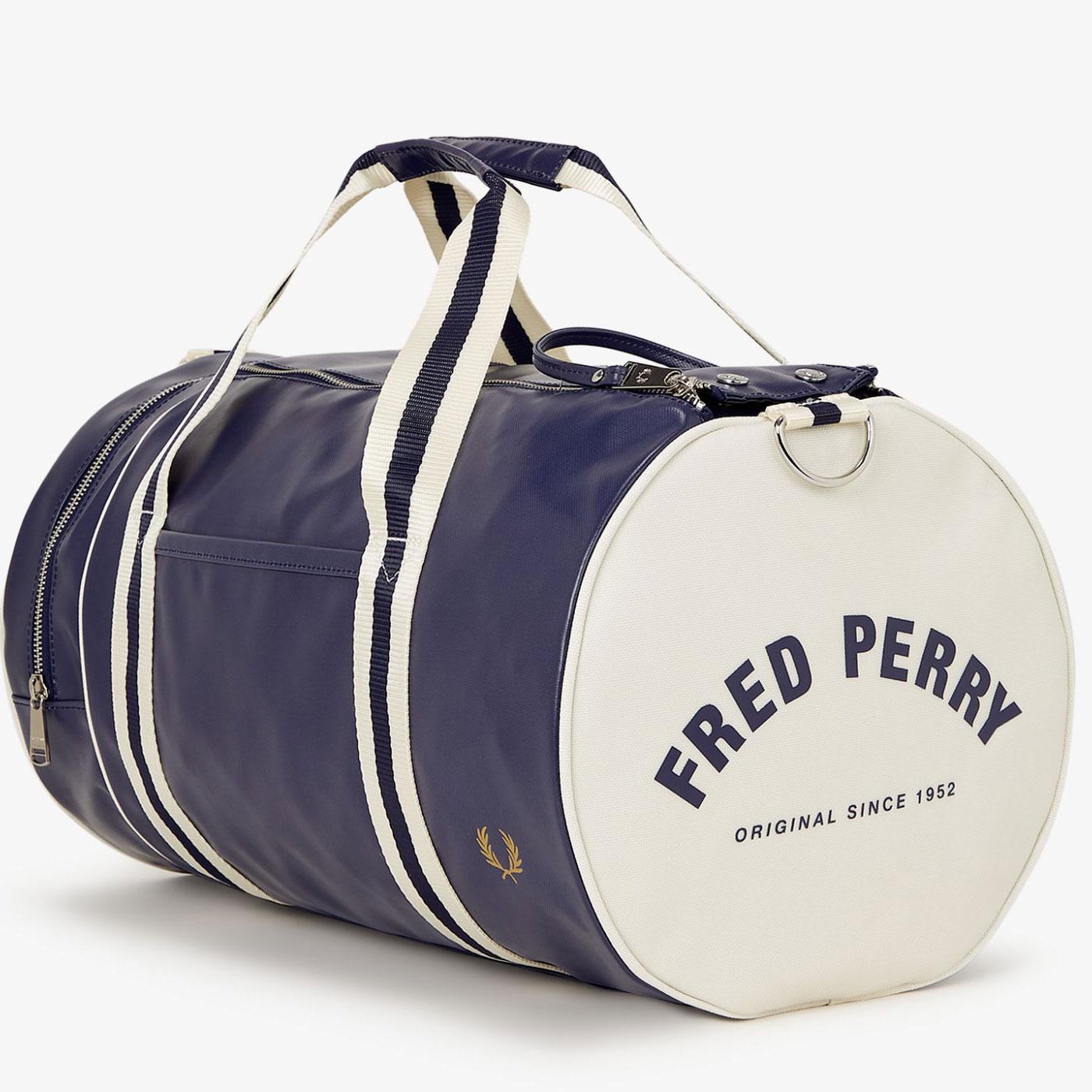 Fred Perry Classic Barrel Retro Sports Bag in Carbon Blue Ecru