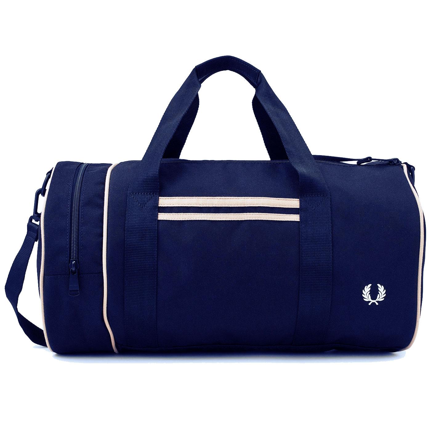 FRED PERRY Retro Twin Tipped Canvas Barrel Bag in Navy