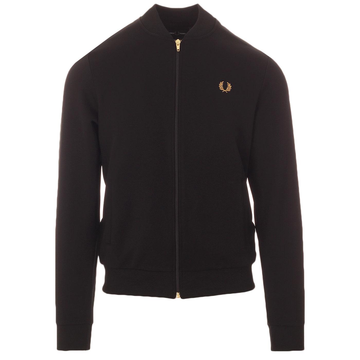 FRED PERRY Retro Bomber Collar Pique Track Top in Black