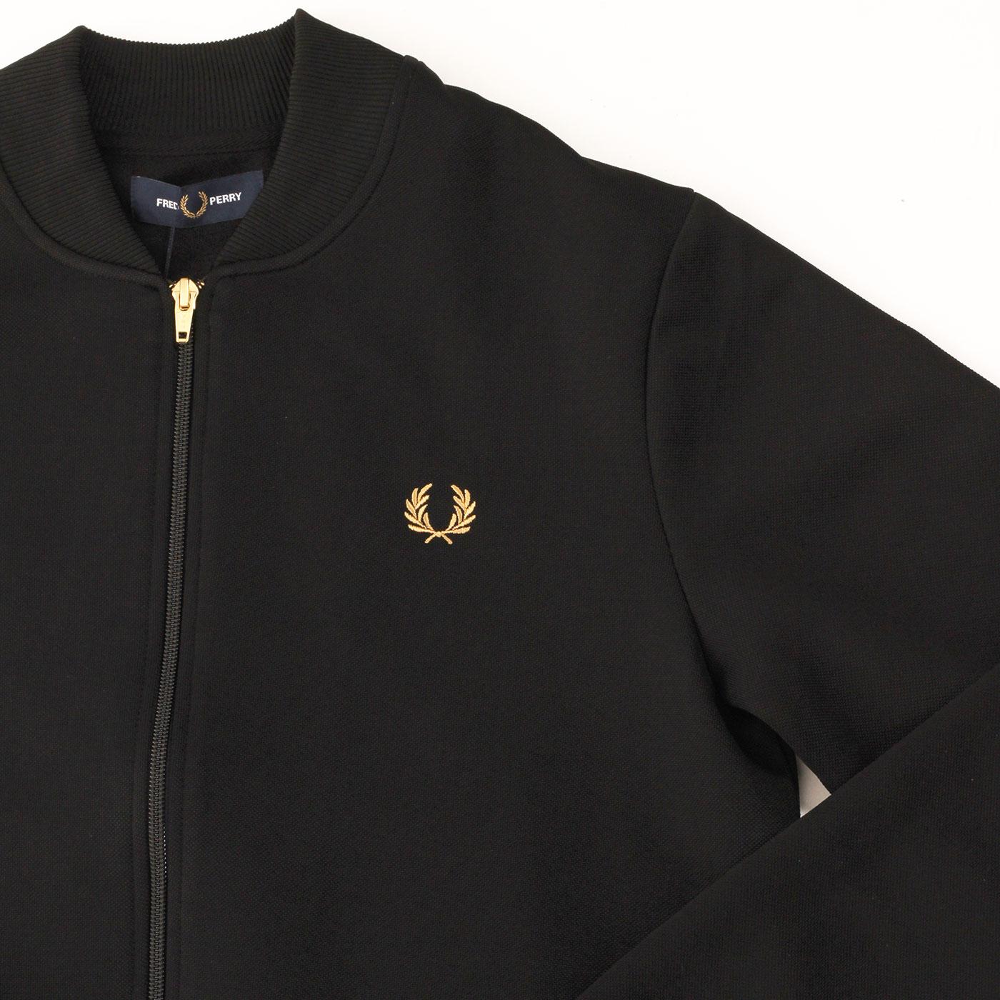 FRED PERRY Retro Bomber Collar Pique Track Top in Black