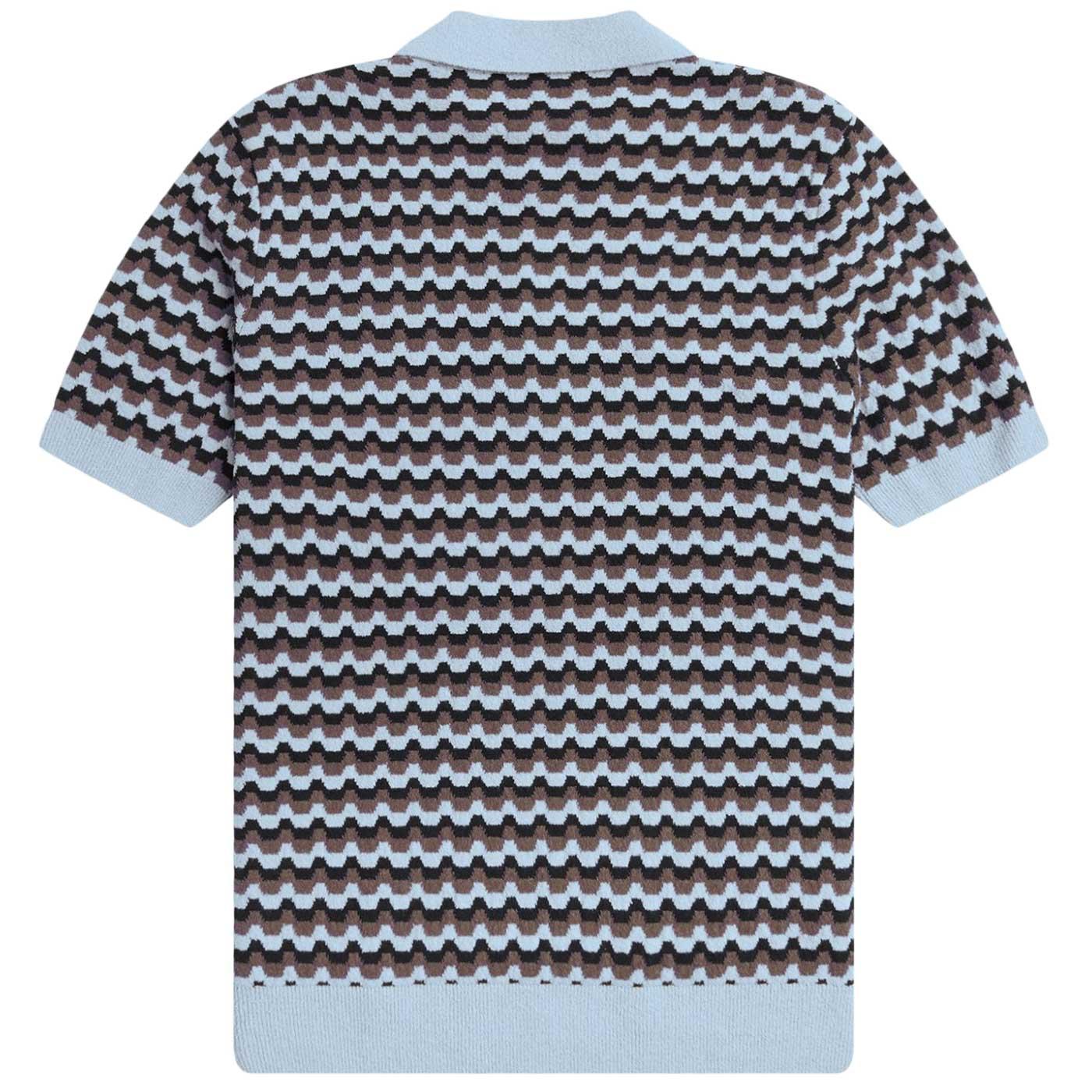 Fred Perry Boucle Jacquard Knitted Mod Polo Shirt Light Smoke