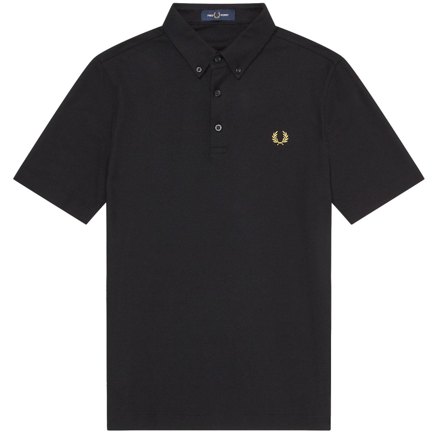 FRED PERRY Men's Button Down Pique Polo Shirt in Black