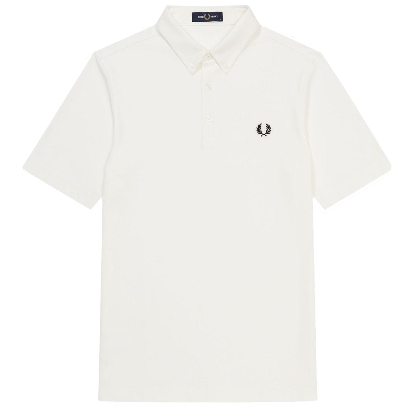 FRED PERRY Men's Button Down Pique Polo in Snow White