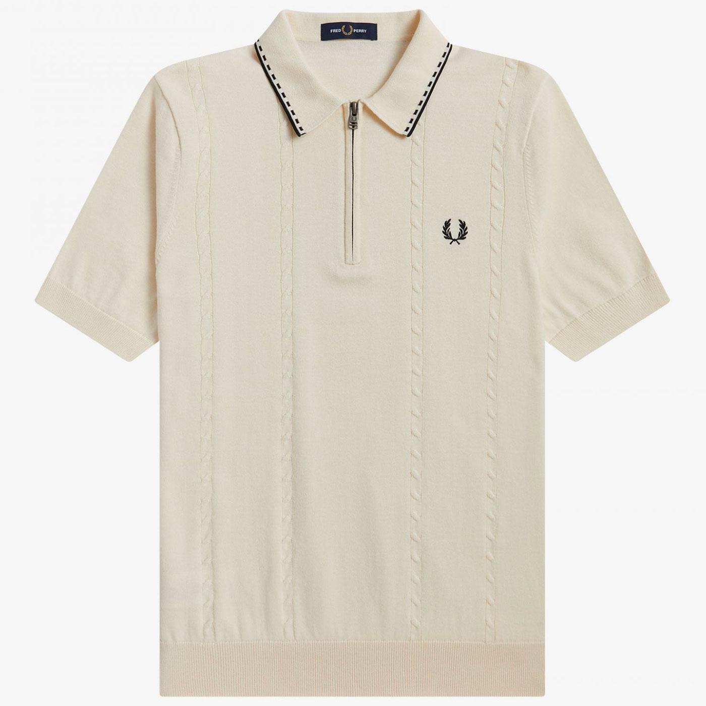 FRED PERRY Retro 70s Mod Cable Knit Zip Neck Polo