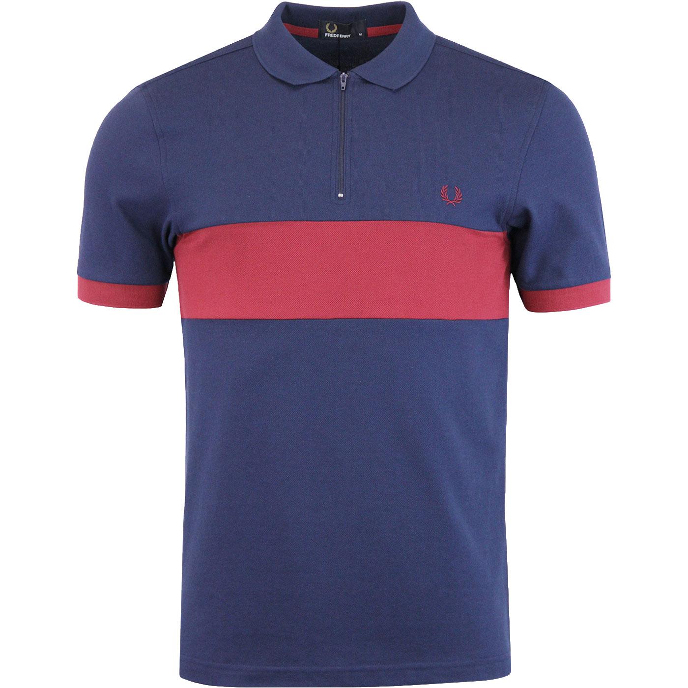 FRED PERRY Chest Panel Zip Neck Pique Polo in Carbon Blue