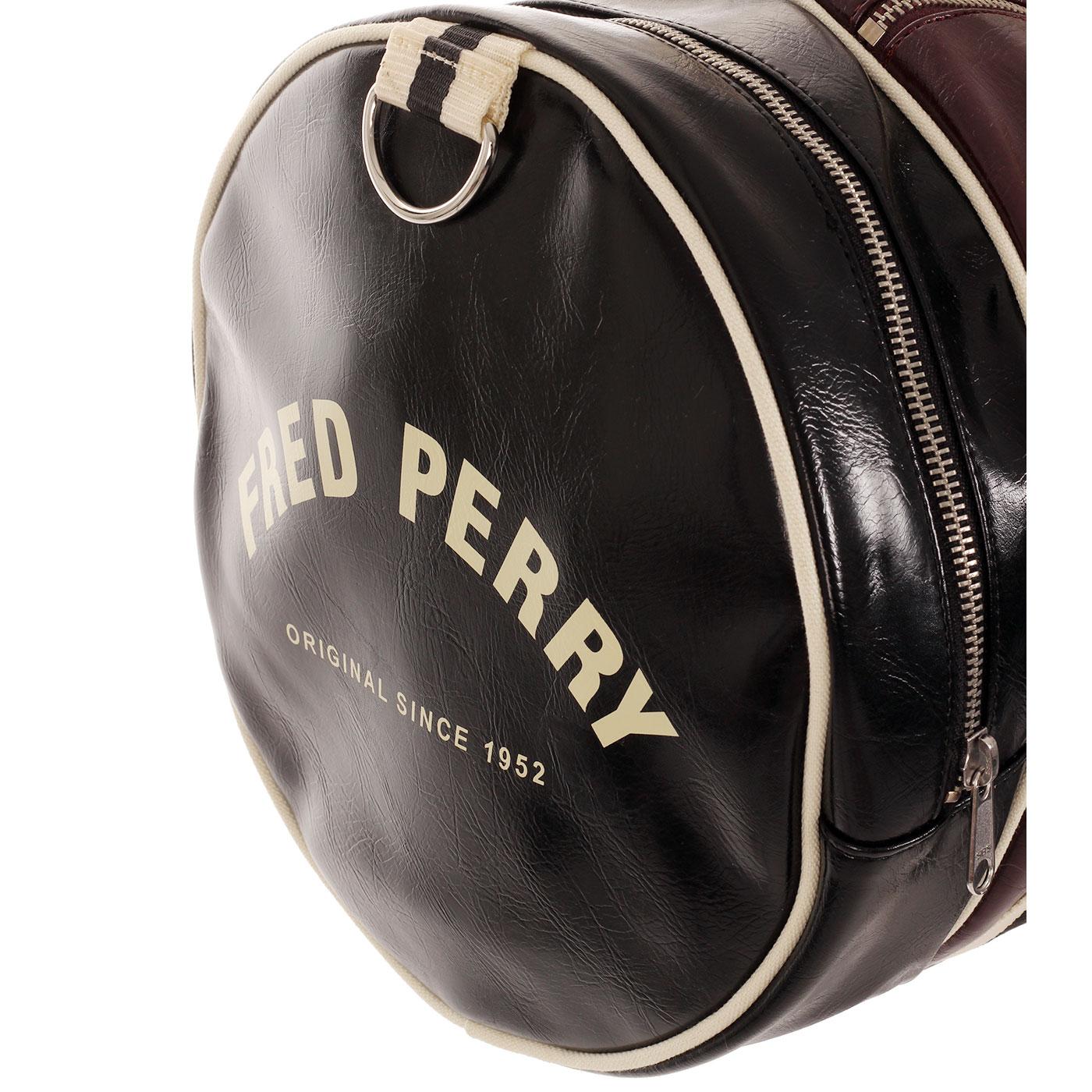 FRED PERRY Retro Colour Block Barrel Bag in Maroon & Black
