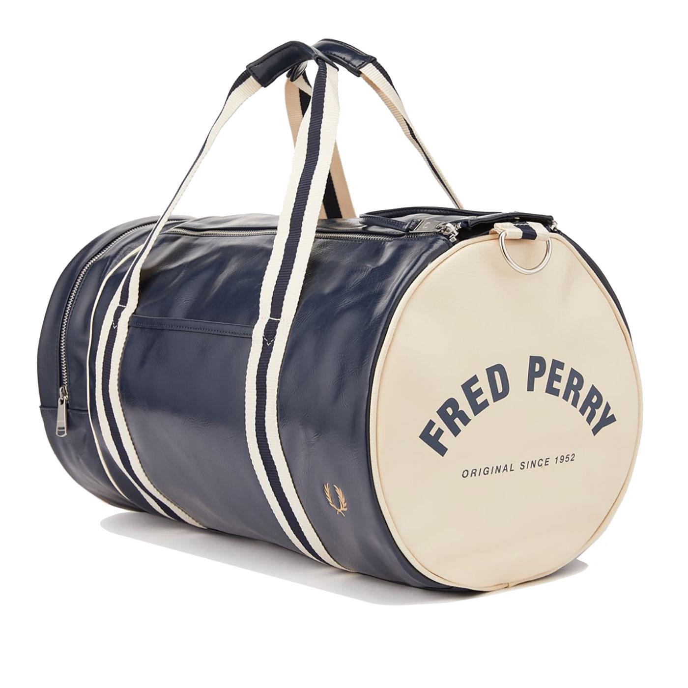FRED PERRY Retro Mod Classic PU Barrel Bag in Navy