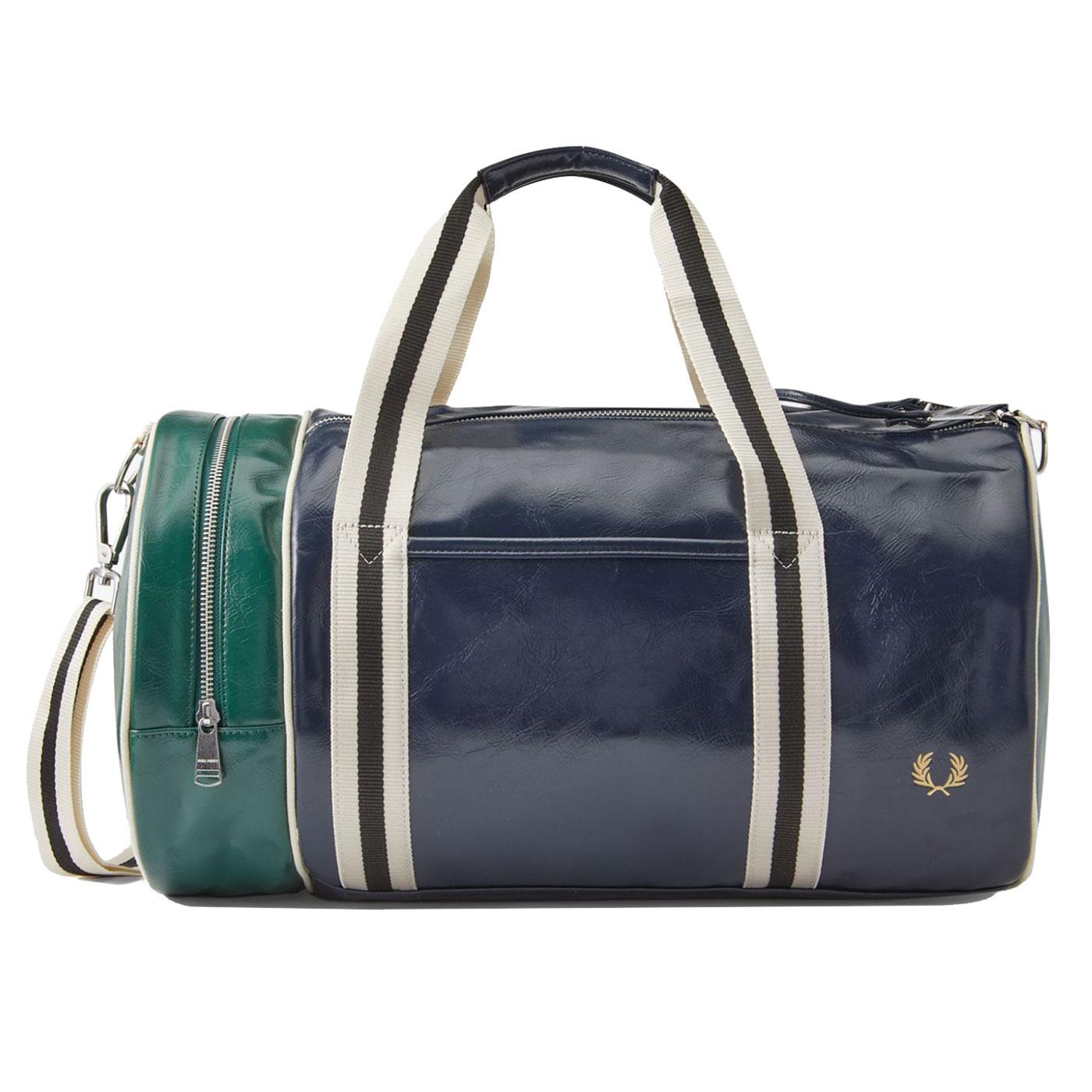 FRED PERRY Retro Colour Block Barrel Bag in Navy & Ivy