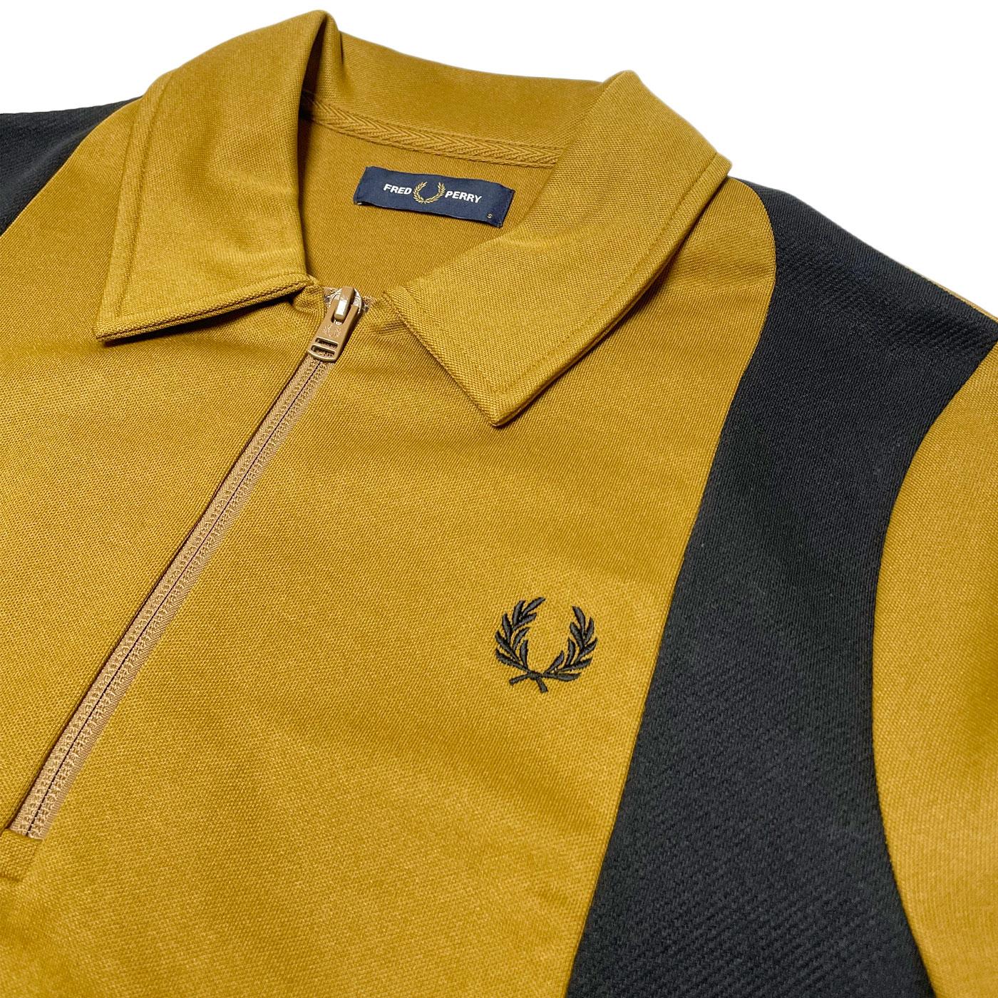 Fred Perry Quarter Zip Colour Block Track Jacket Dark Caramel