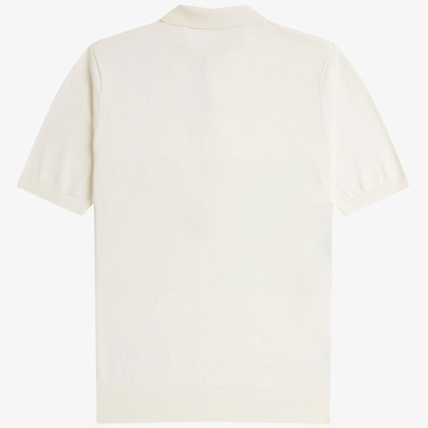 Fred Perry Panelled Combed Cotton Knitted Polo Shirt Ecru