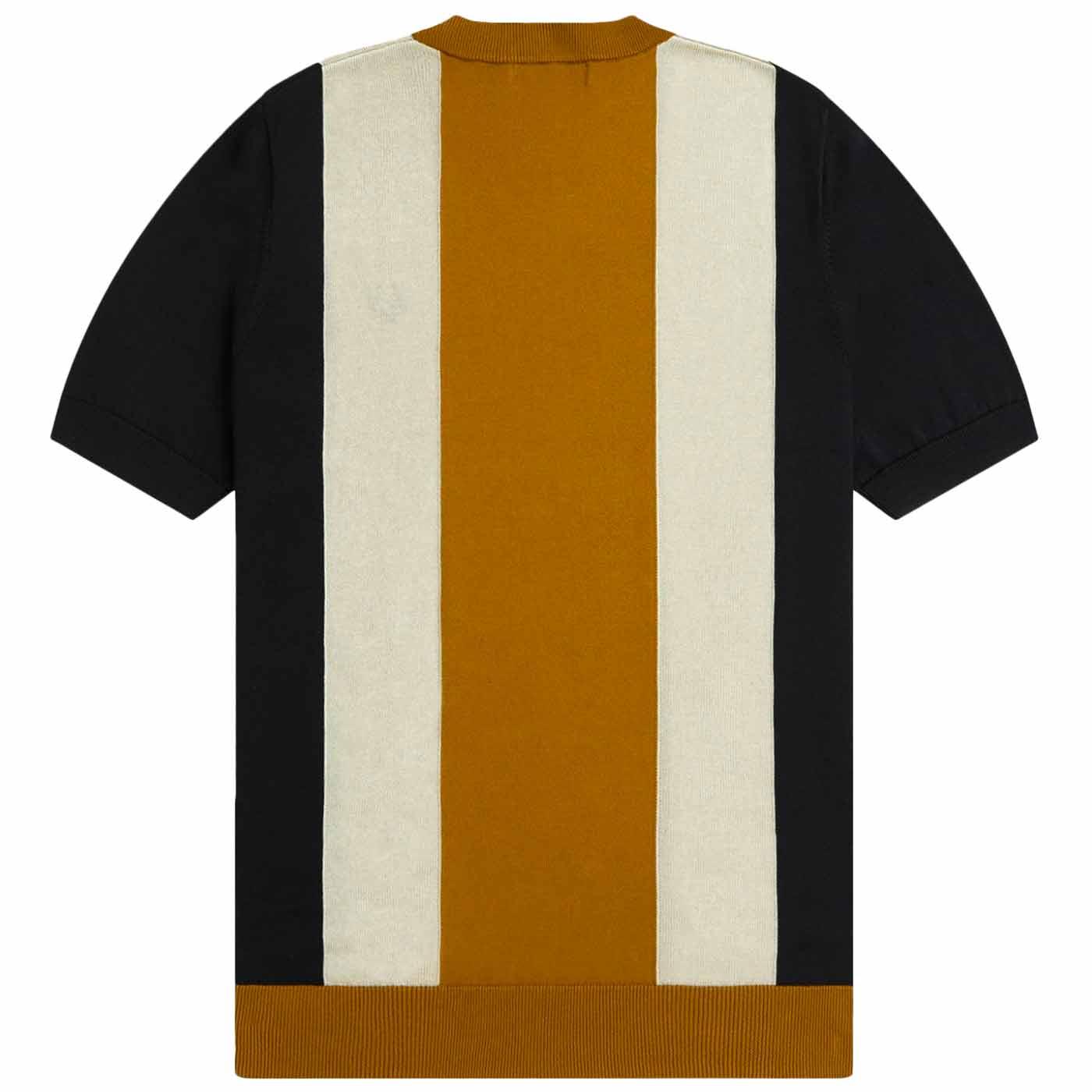 Fred Perry Stripe Fine Knit T-shirt Black Oatmeal Dark Caramel