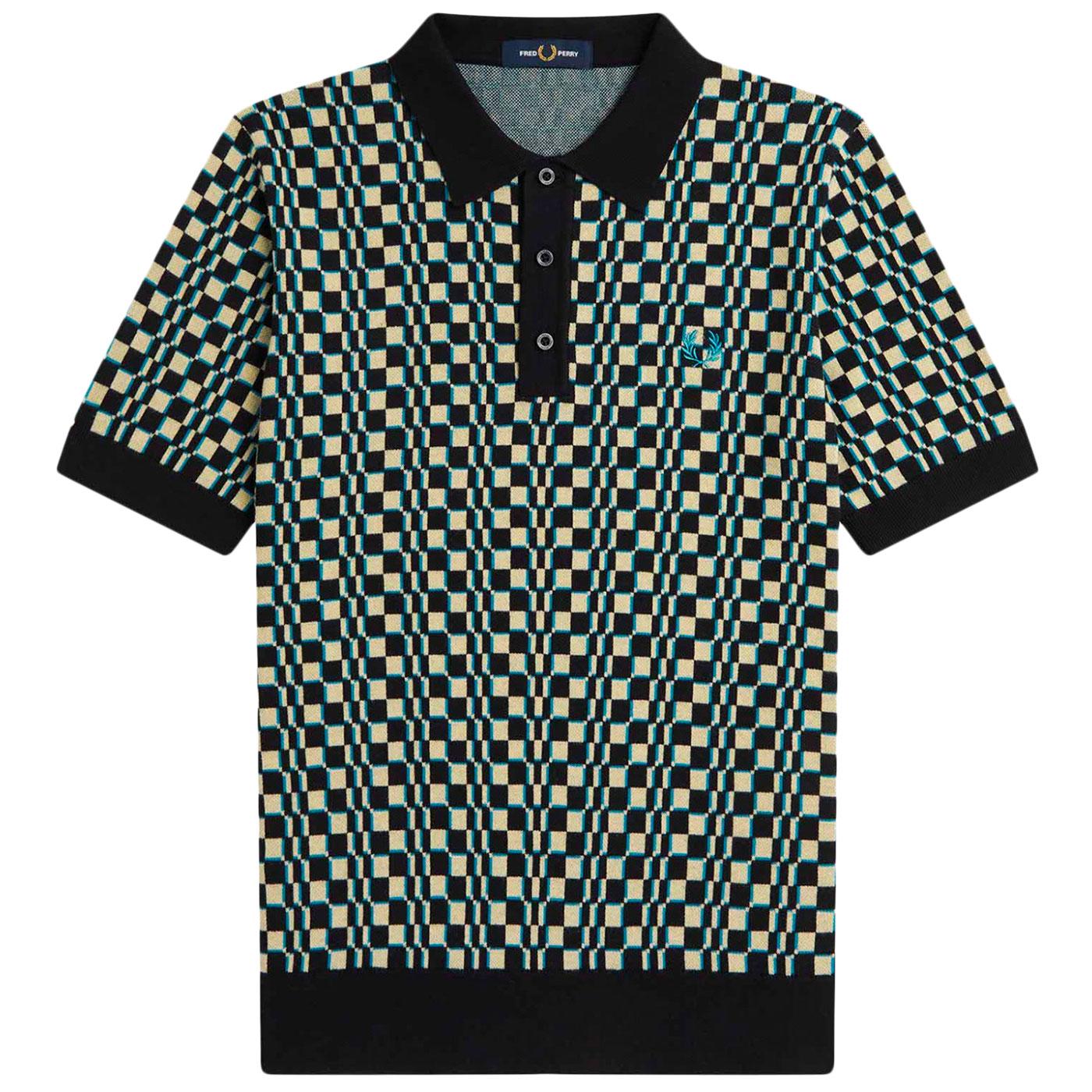 FRED PERRY Glitch Chequerboard Knitted Polo Shirt