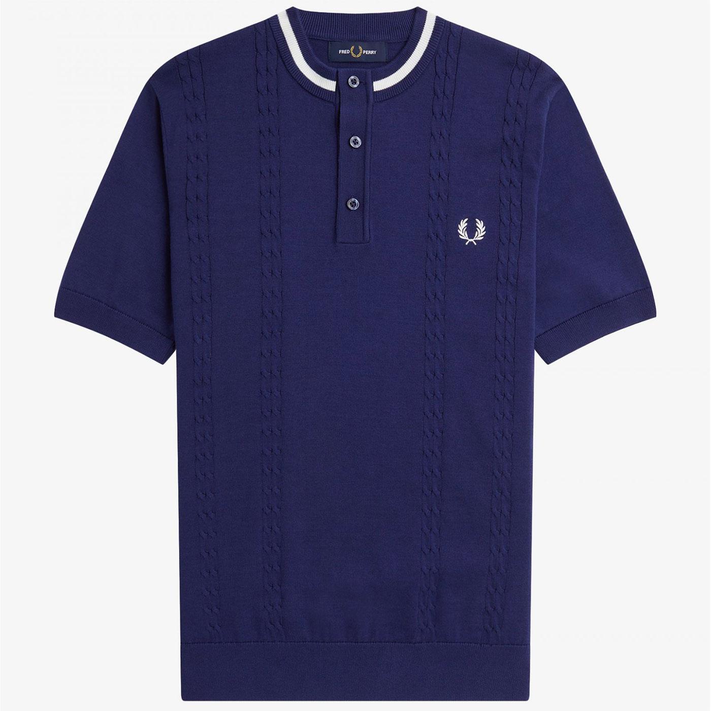 FRED PERRY Cable Knit Henley Shirt (French Navy)