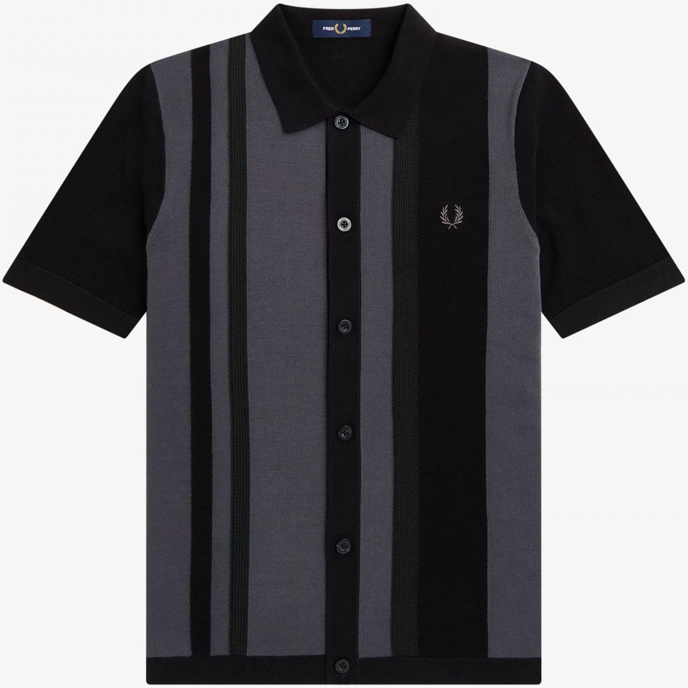 Fred Perry Retro Mod Striped Knitted Shirt Black 