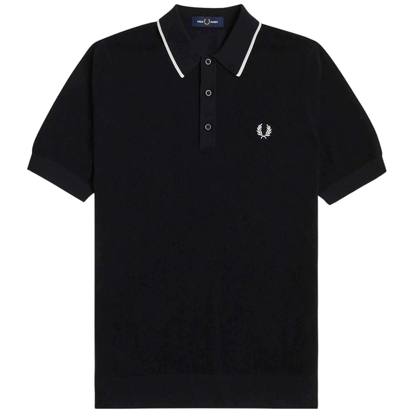 FRED PERRY Tipped Texture Knit Mod Polo Shirt in Black