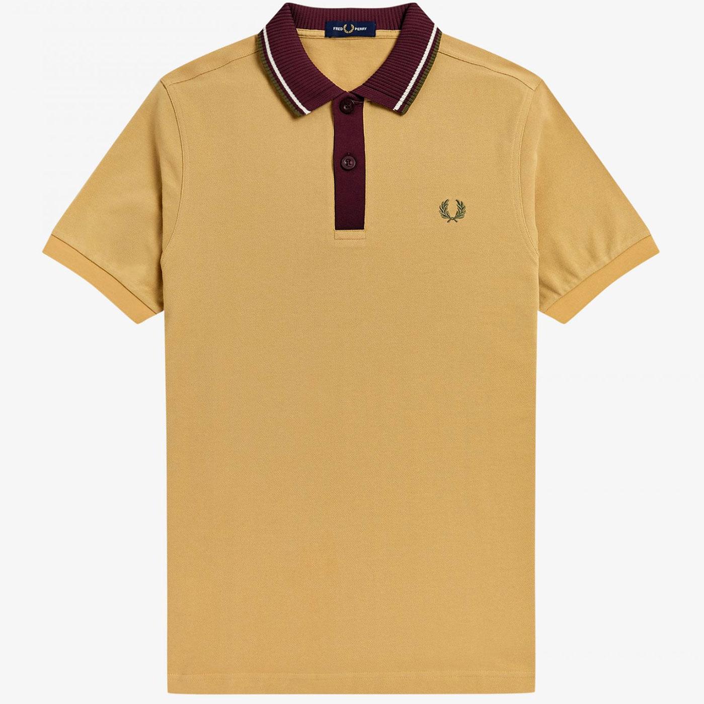 FRED PERRY Retro Mod Knitted Collar Pique Polo Shirt Desert