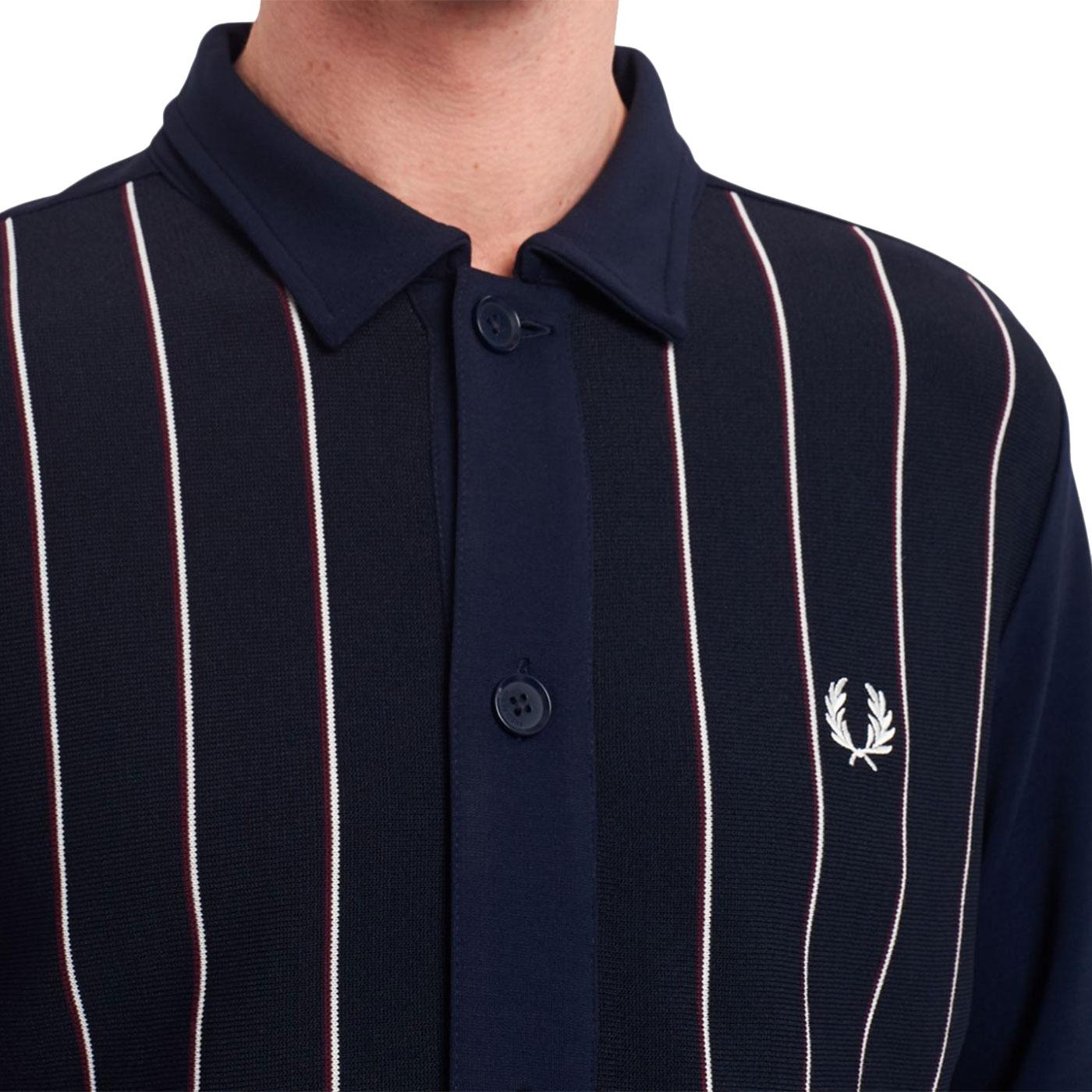 FRED PERRY Mod Knitted Fine Stripe Track Jacket in Navy