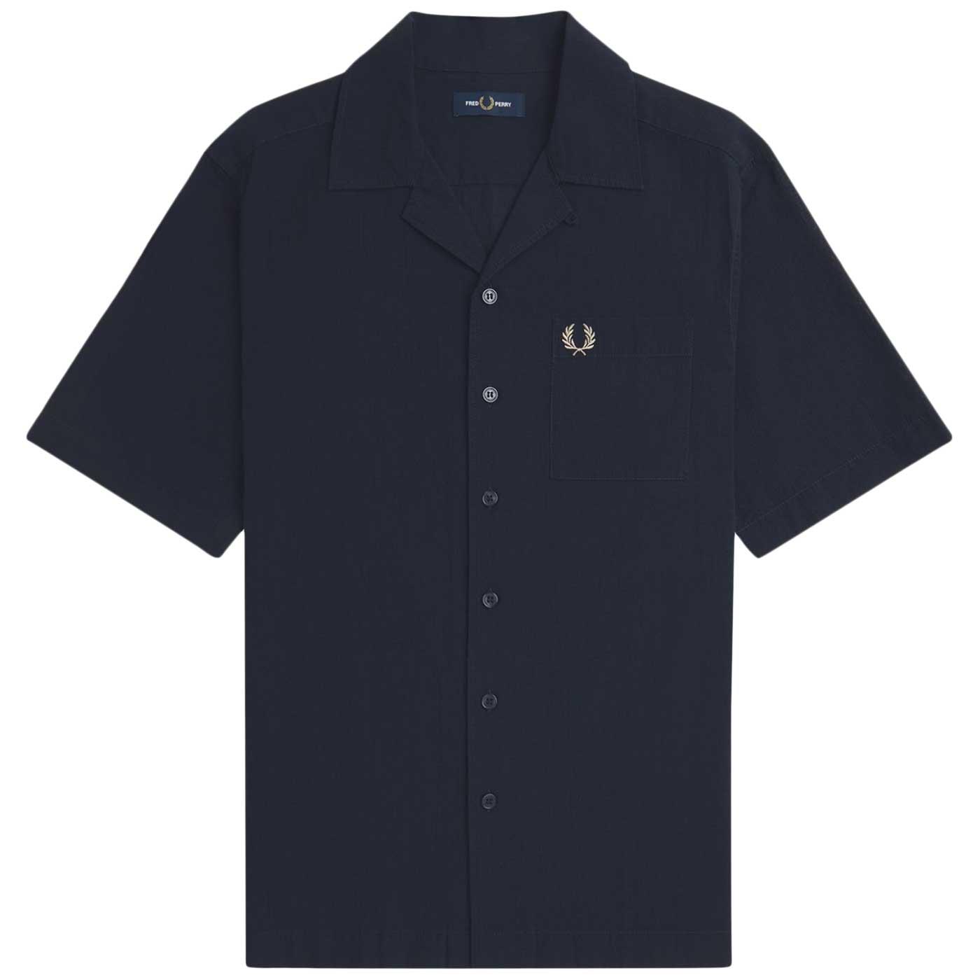 Fred Perry Lightweight Textured Revere Collar S/S Shirt in Navy