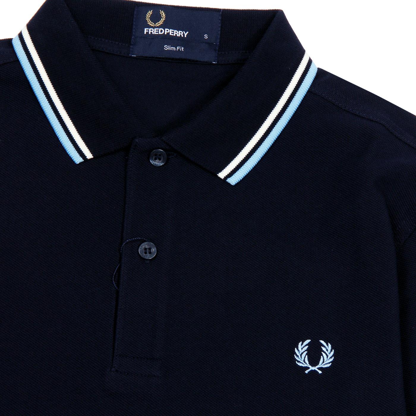 FRED PERRY Mod Long Sleeve Twin Tipped Pique Polo in Navy