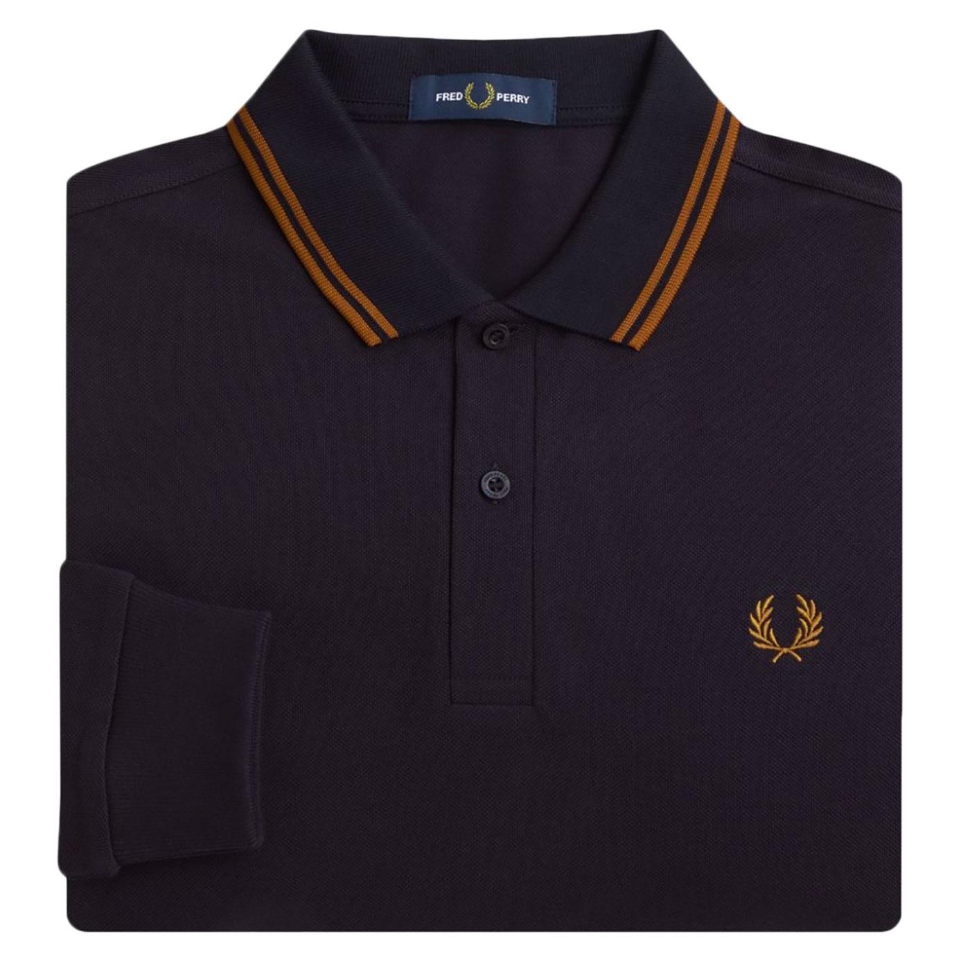 Fred Perry M3636 L/S Twin Tipped Polo shirt Navy Dark Caramel