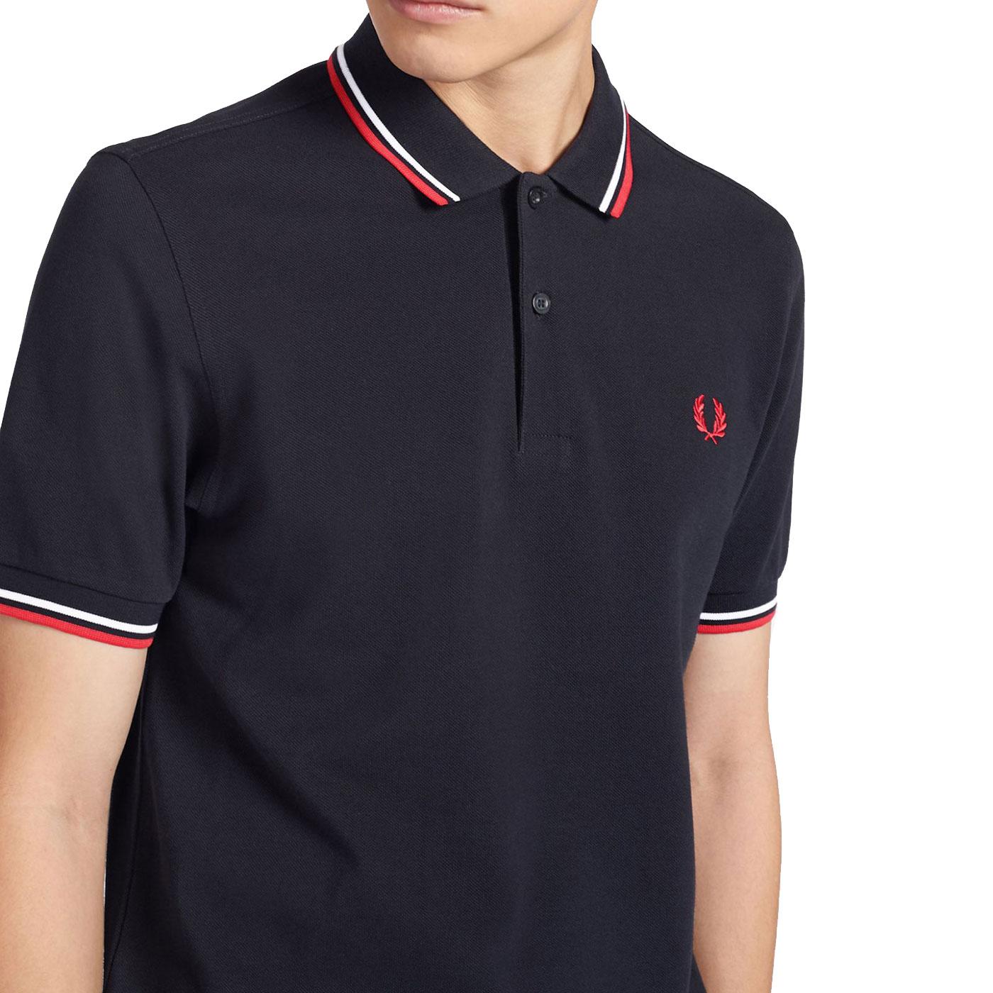 FRED PERRY Mens Twin Tipped Polo Shirt in Navy/Red/White