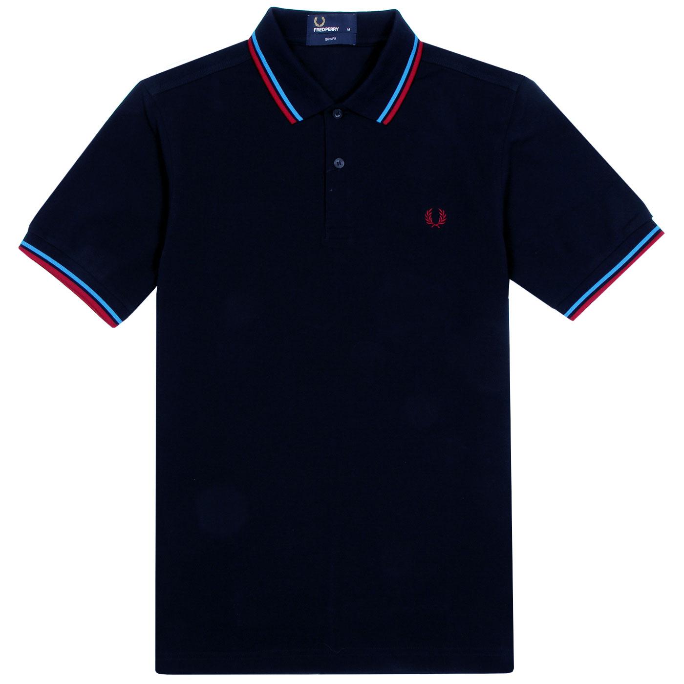 FRED PERRY M3600 Mod Twin Tipped Pique Polo Top in Navy