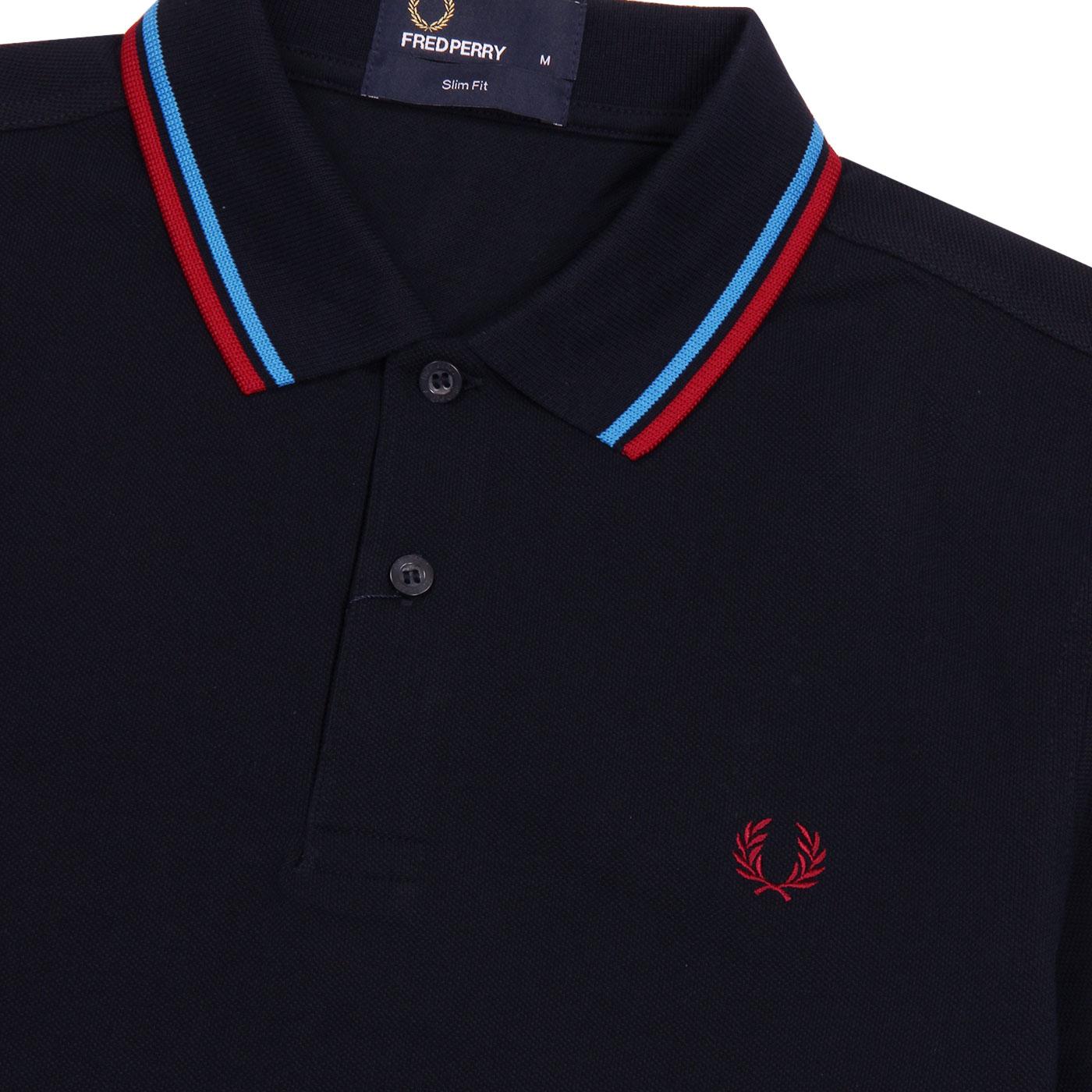 FRED PERRY M3600 Mod Twin Tipped Pique Polo Top in Navy