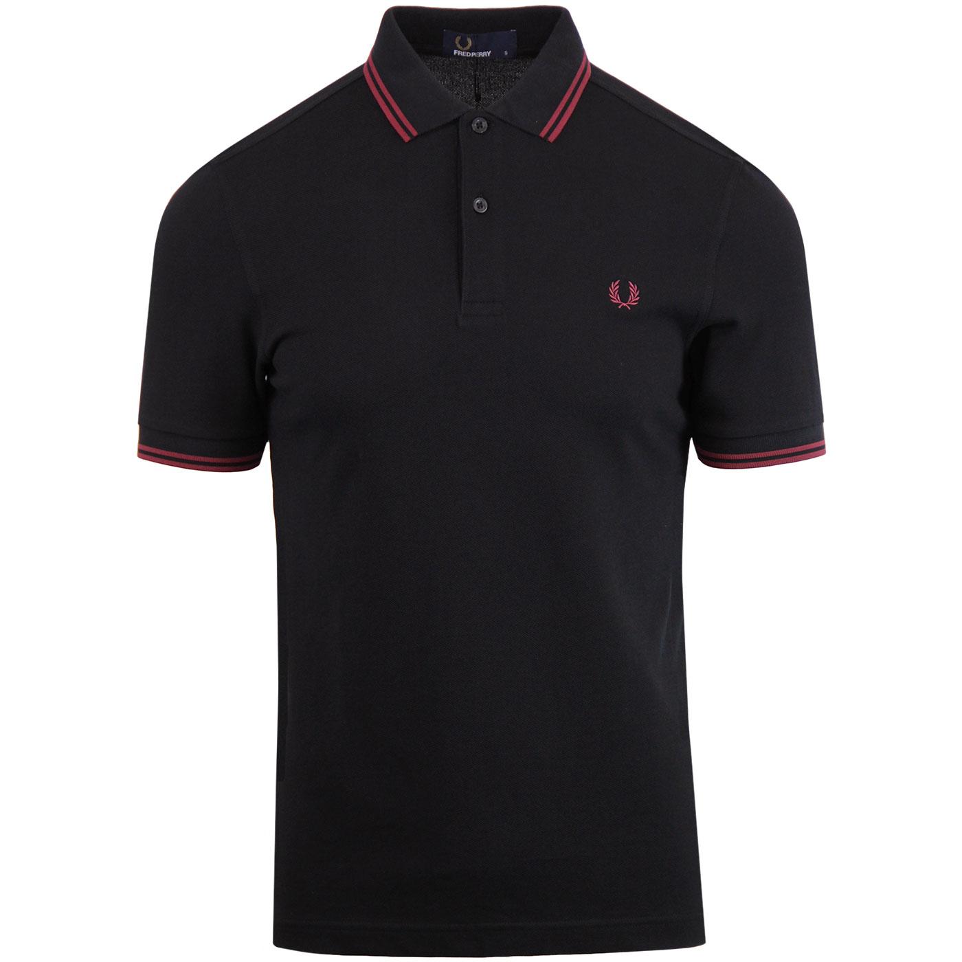 FRED PERRY M3600 Mod Twin Tipped Polo Top in Black/Berry