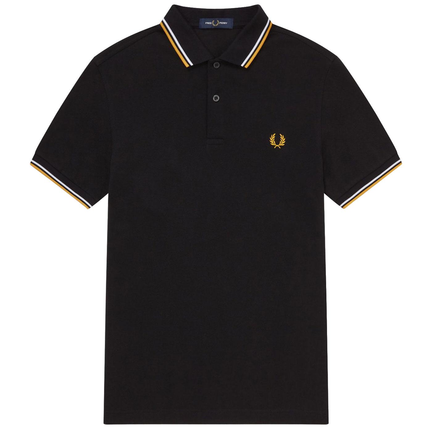 FRED PERRY M3600 Mens Twin Tipped Pique Polo B/W/G