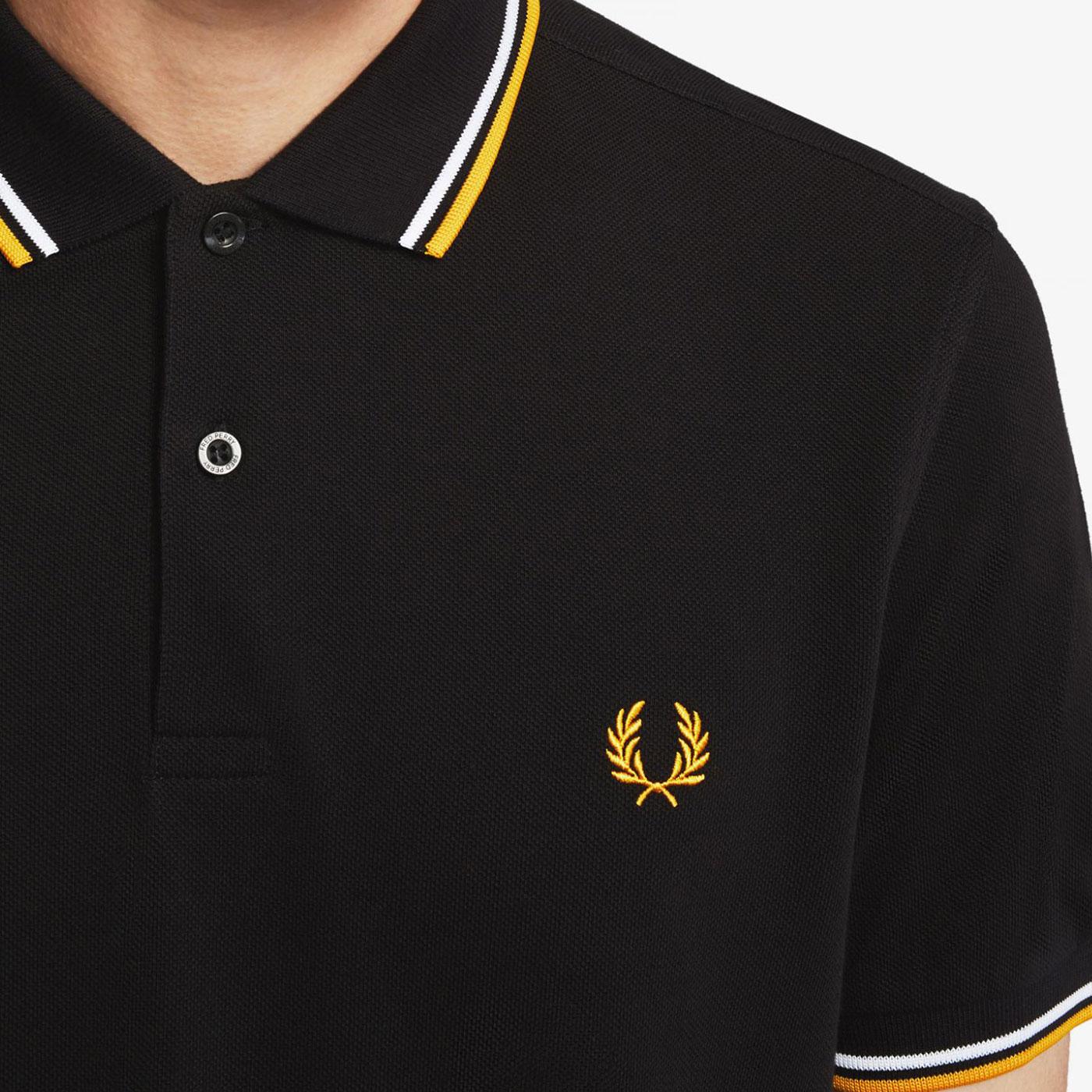 FRED PERRY M3600 Twin Tipped Polo Black, White & Gold