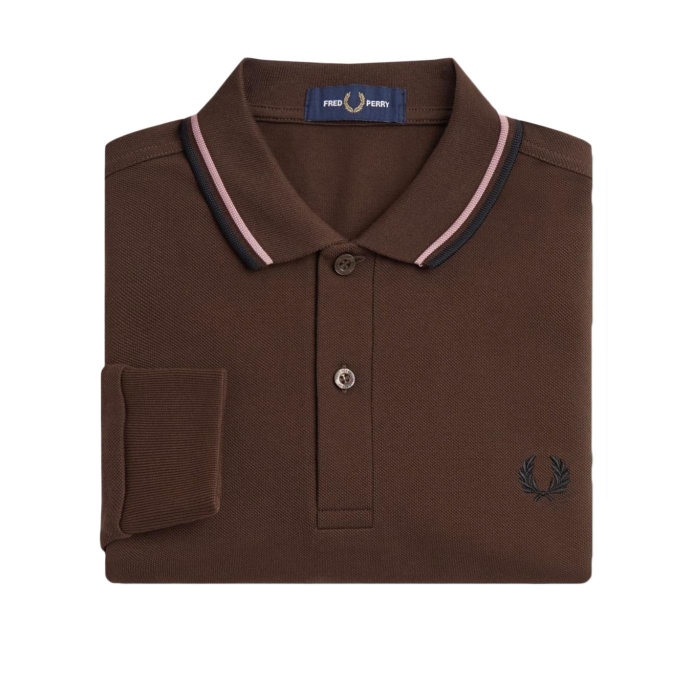 Fred Perry M3636 L/S Twin Tipped Polo shirt Burnt Tobacco Pink