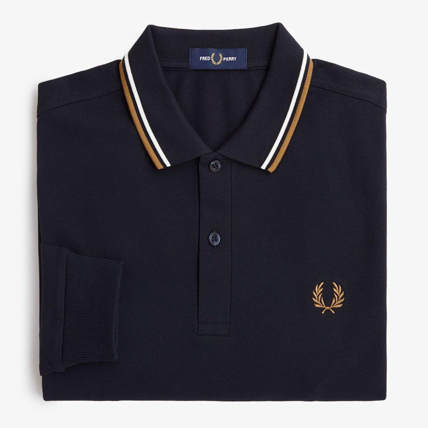 Fred Perry M3636 L/S Twin Tipped Polo Shirt Navy White Stone