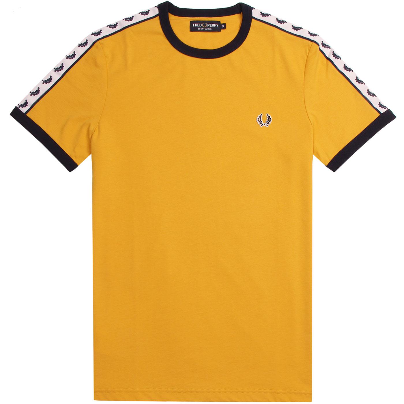 FRED PERRY Men's Retro Taped Sleeve Ringer Tee in Gold
