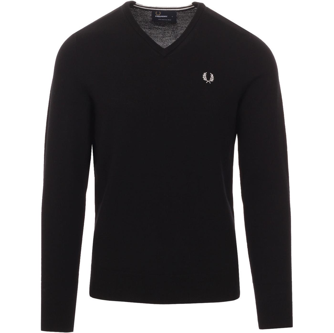 FRED PERRY Men's Merino Wool Tipped V-Neck Jumper Black