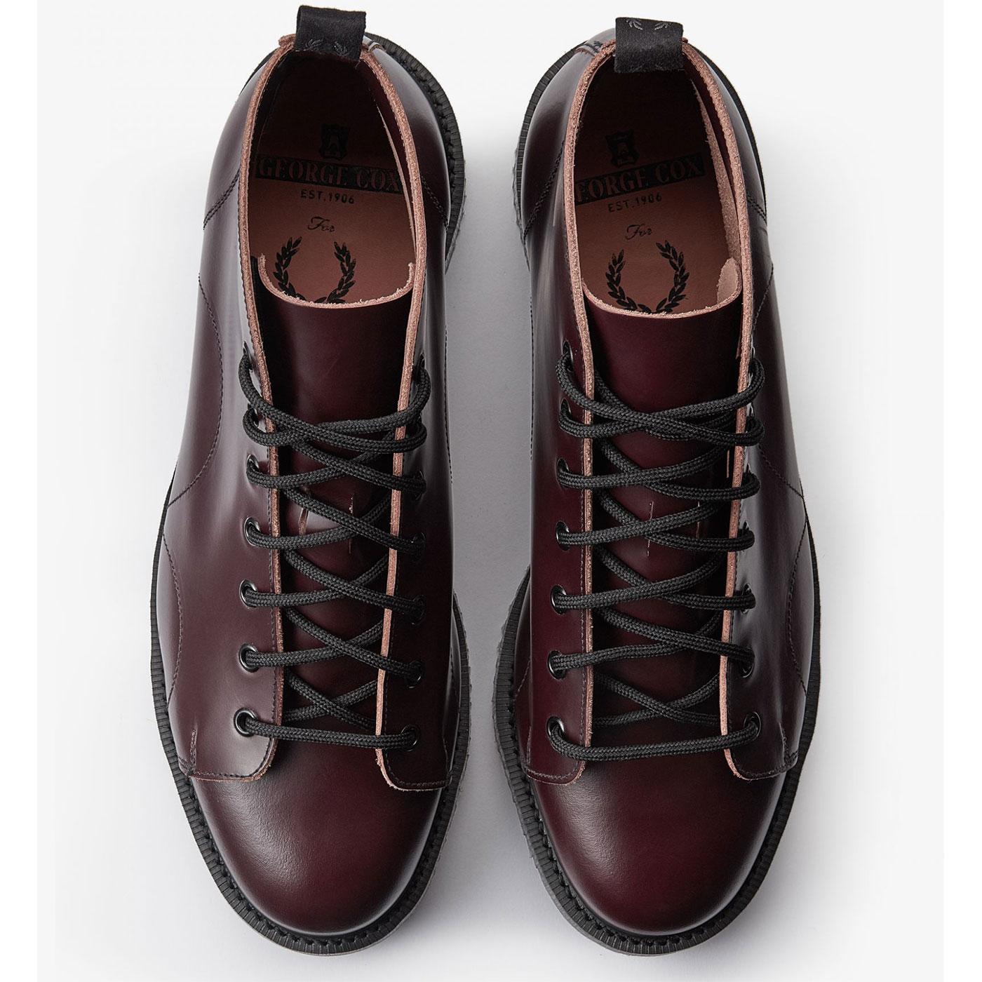 FRED PERRY X GEORGE COX Mod Monkey Boots in Oxblood