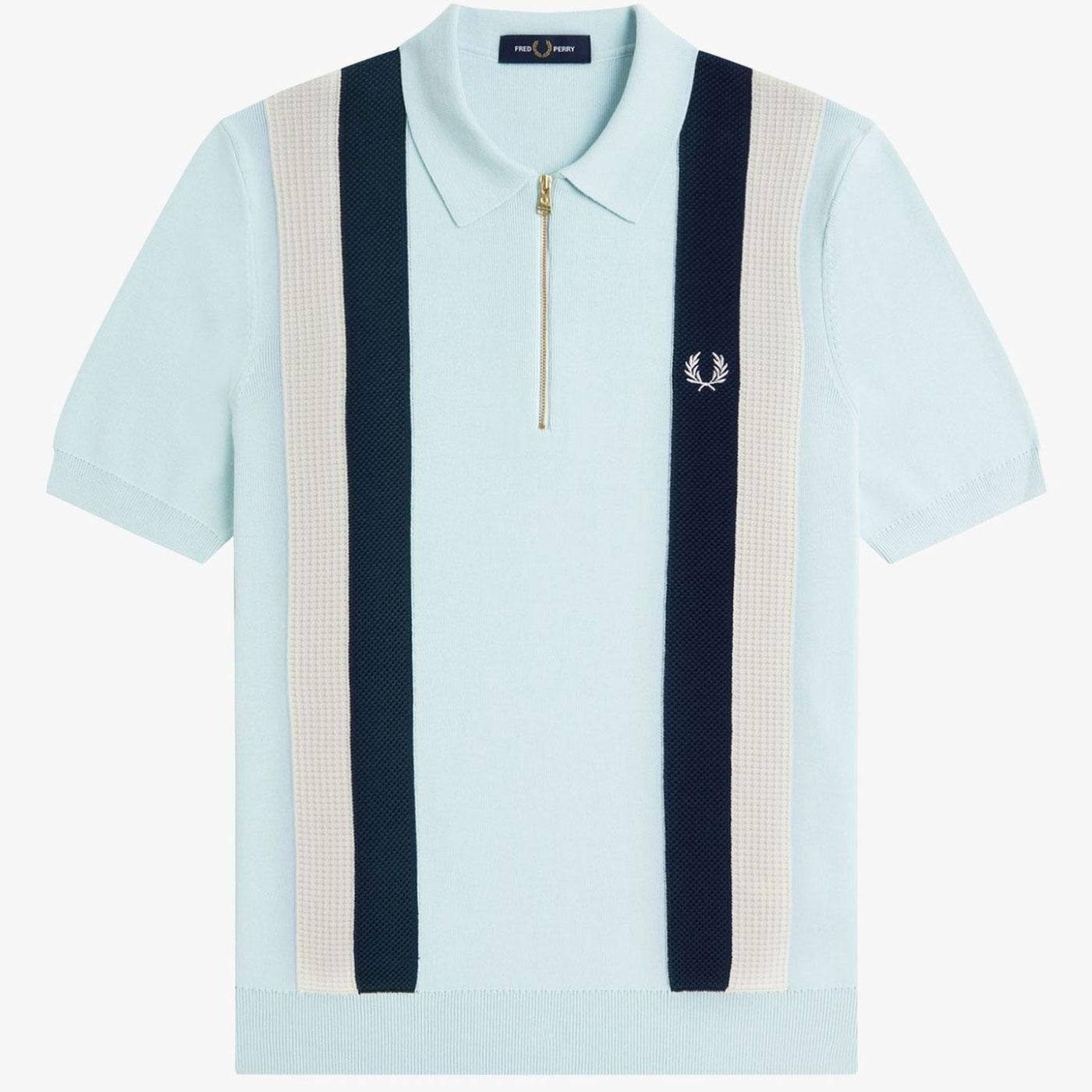 Fred Perry Multi Texture Knitted Zip Neck Striped Shirt