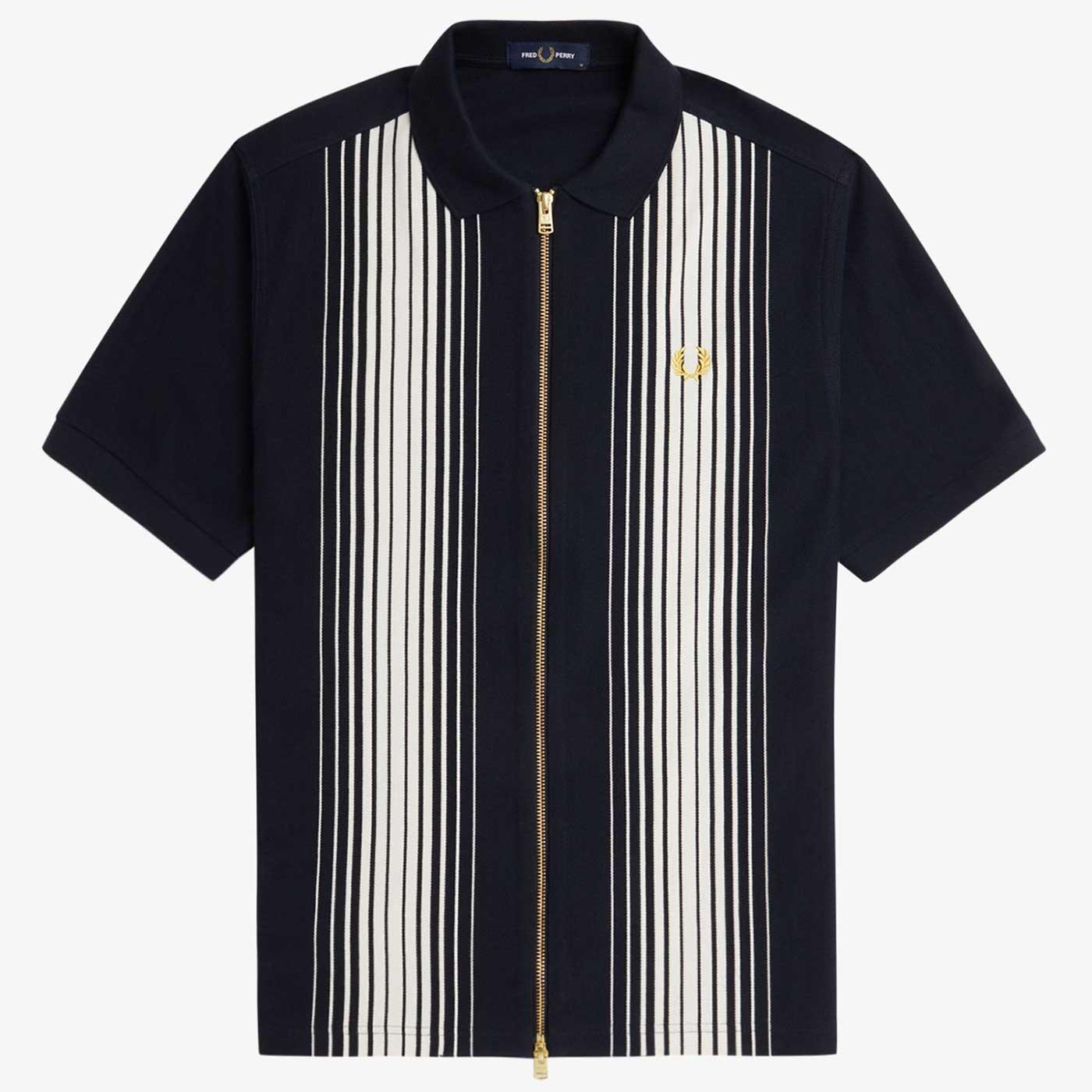 Fred Perry Ombre Stripe Zip Through Pique Polo Shirt in Navy