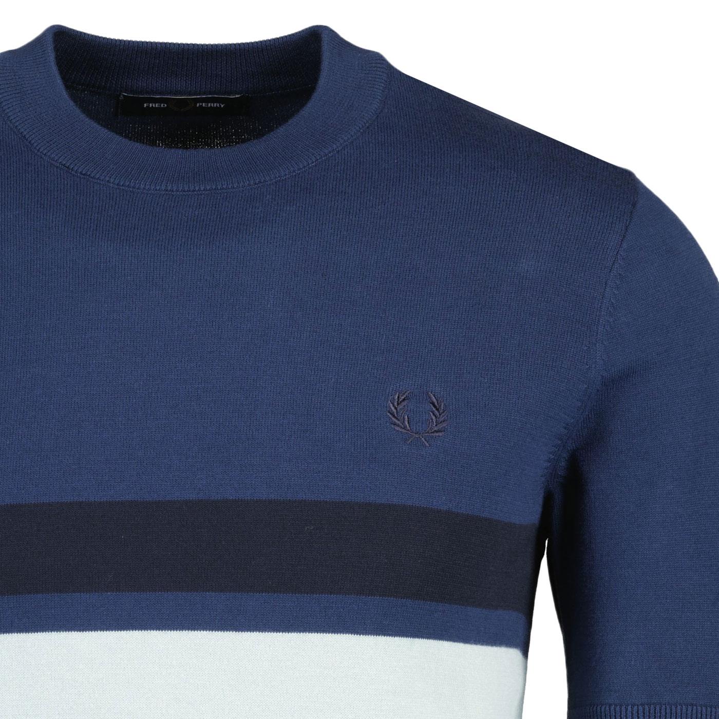 Fred Perry Men's Retro Panelled Knitted Crew T-shirt Tennis Blue