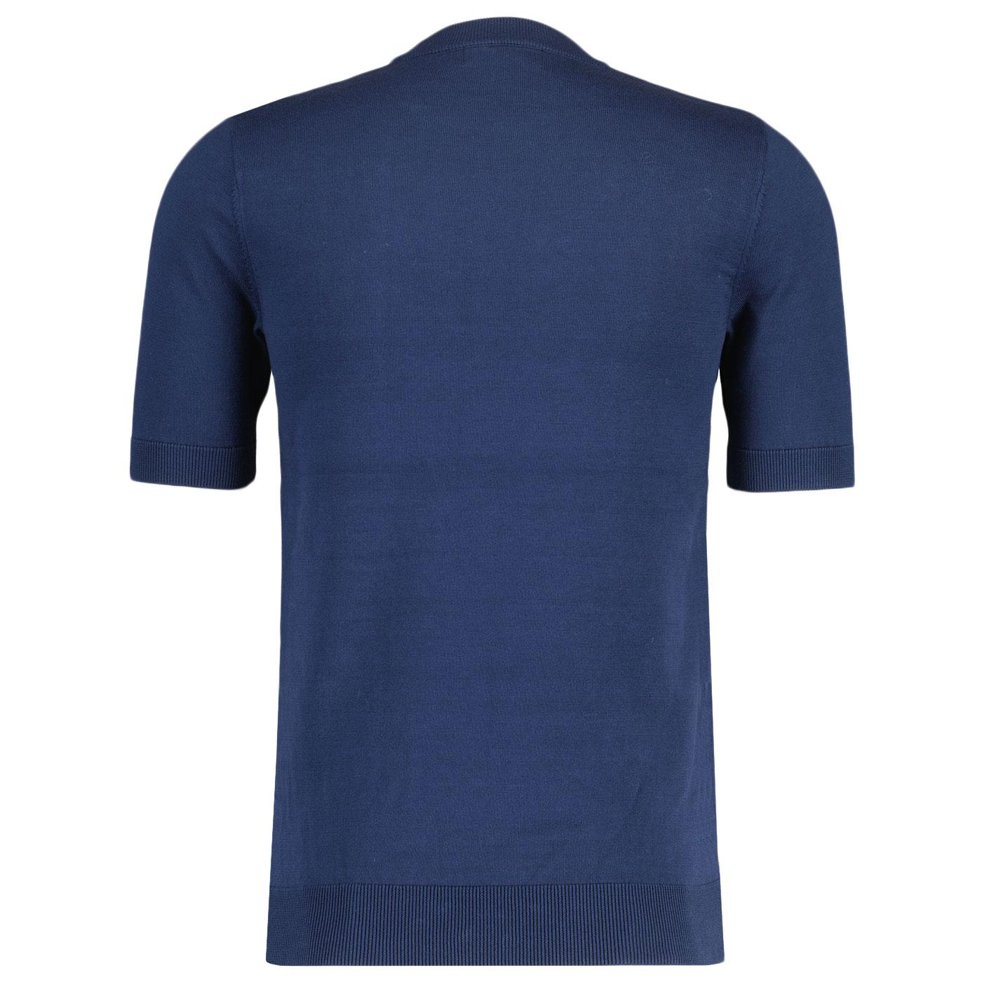 Fred Perry Men's Retro Panelled Knitted Crew T-shirt Tennis Blue