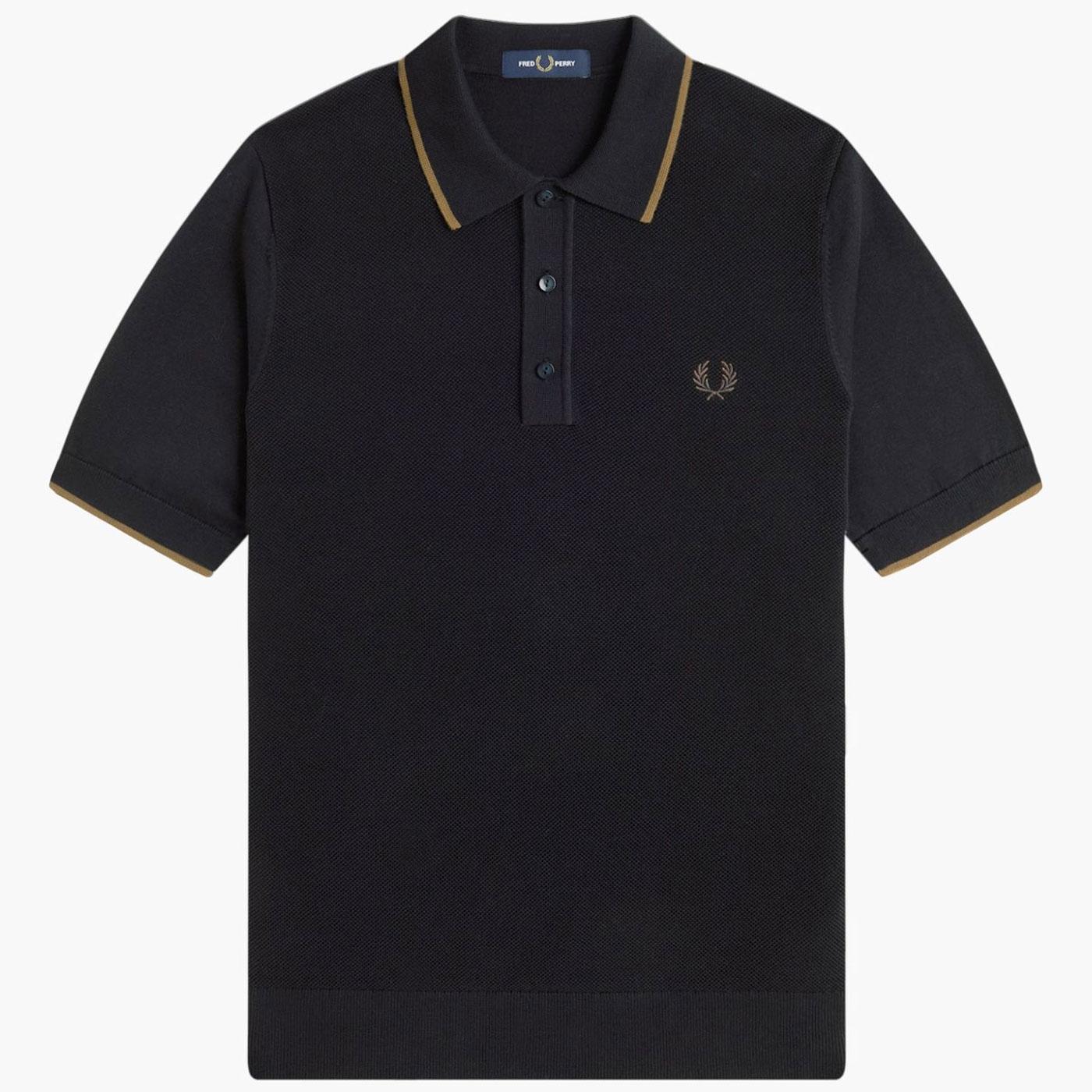 Fred Perry Tipped Pique Stitch Knitted Shirt Black