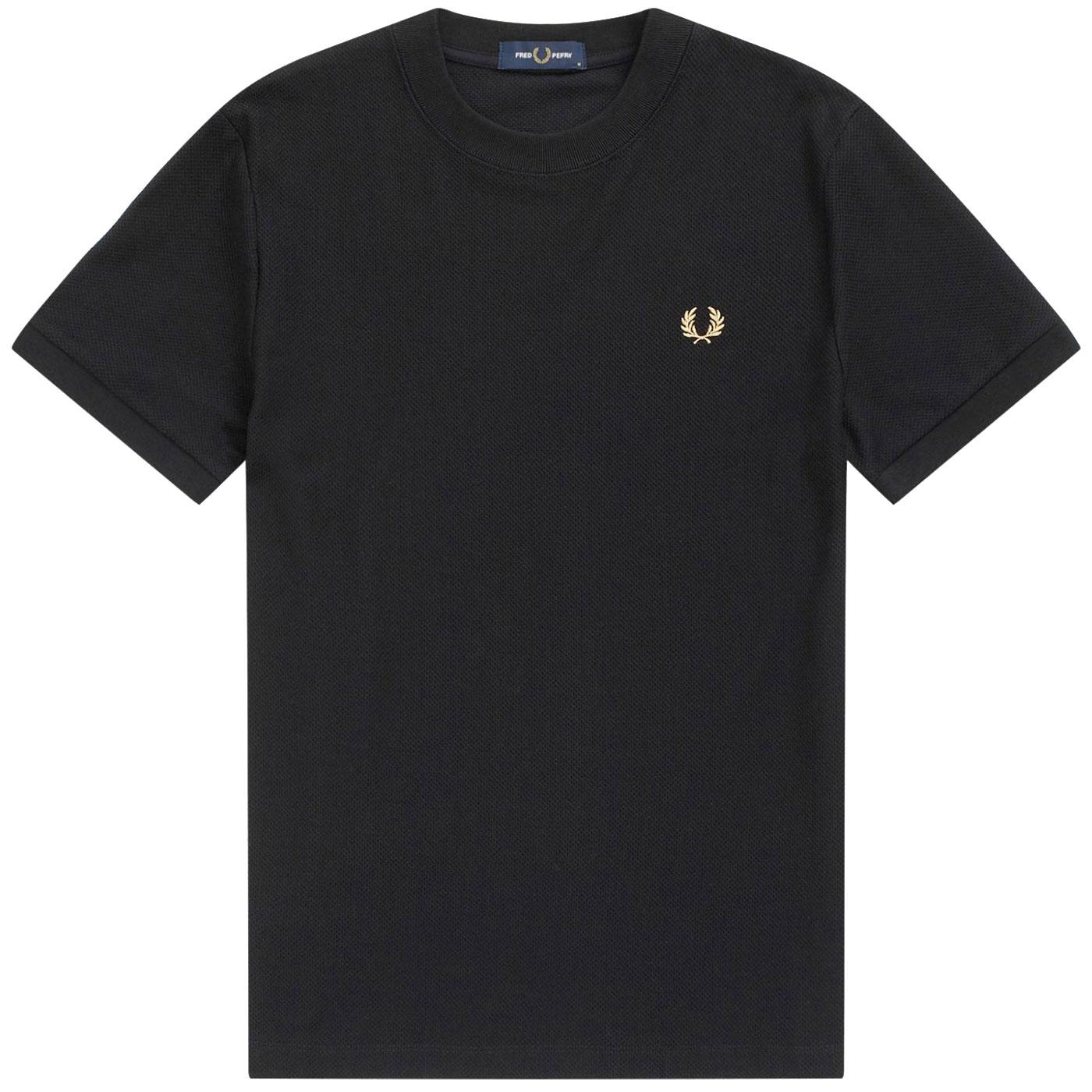 FRED PERRY Crew Neck Pique Texture T-Shirt BLACK