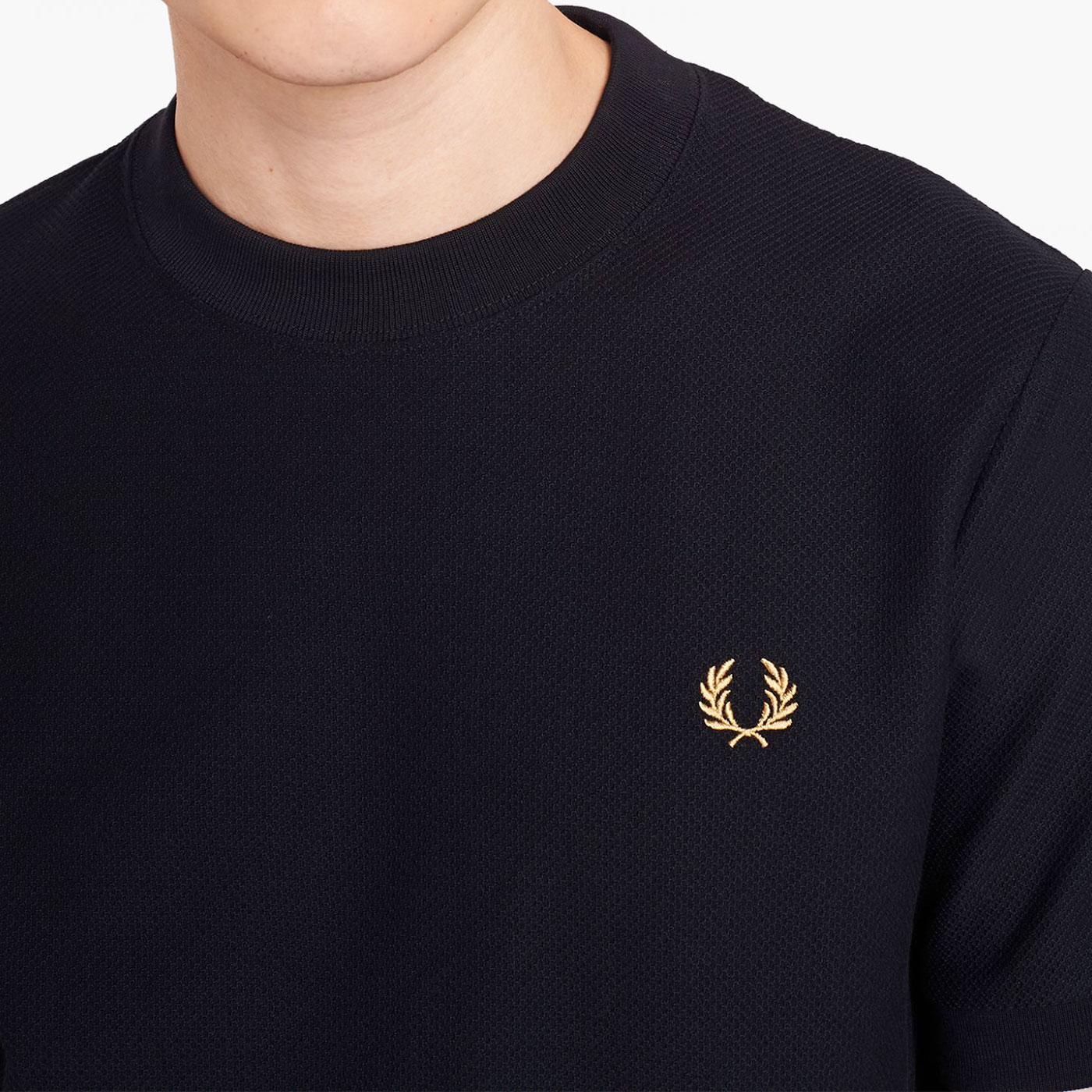 FRED PERRY Crew Neck Pique Texture T-Shirt in Black