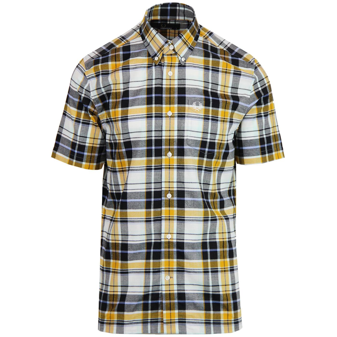 FRED PERRY S/S Retro Mod Madras Check Shirt in Peanut