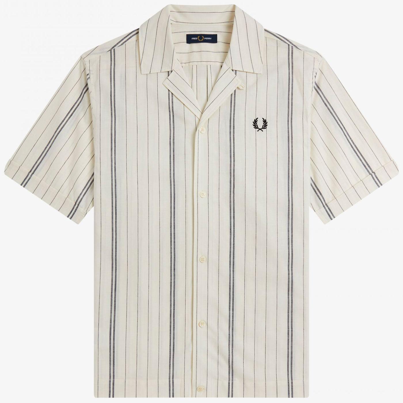 FRED PERRY Linen Fine Stripe Revere Collar Shirt