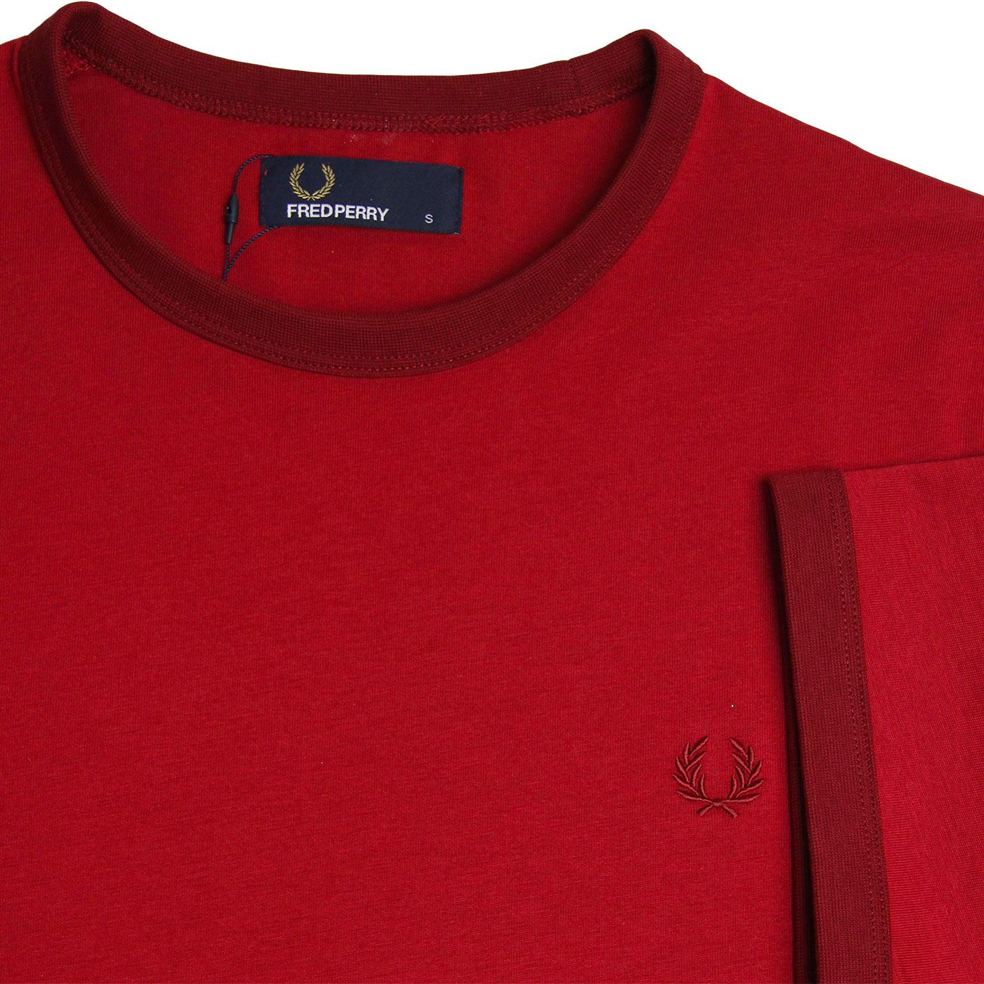 FRED PERRY Retro Mod Crew Neck Ringer T-shirt in Rich Red