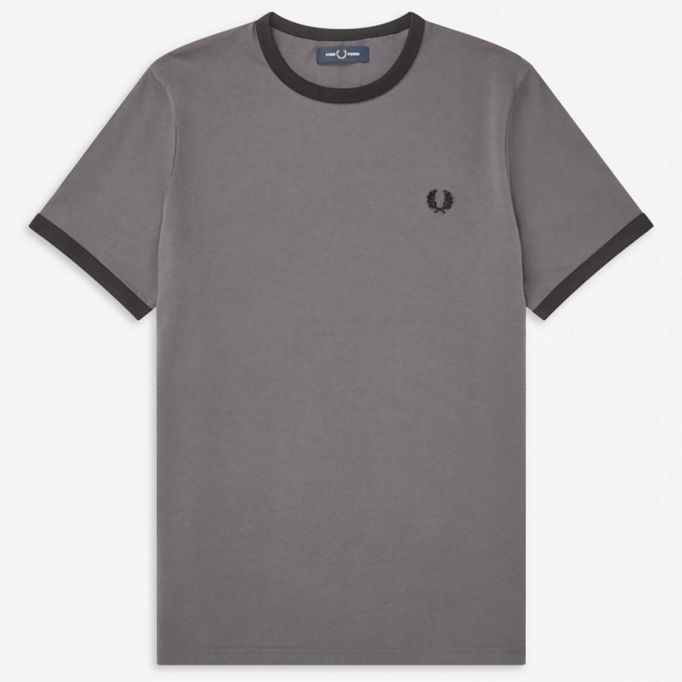 FRED PERRY Mens Retro Mod Ringer Crew Tee in Gunmetal