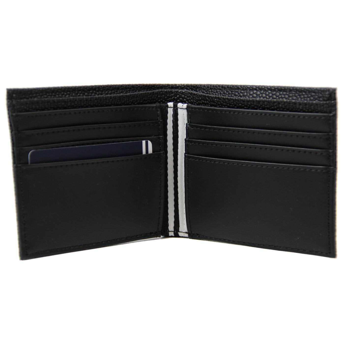 FRED PERRY Scotch Grain Leather Bi-Fold Wallet in Black