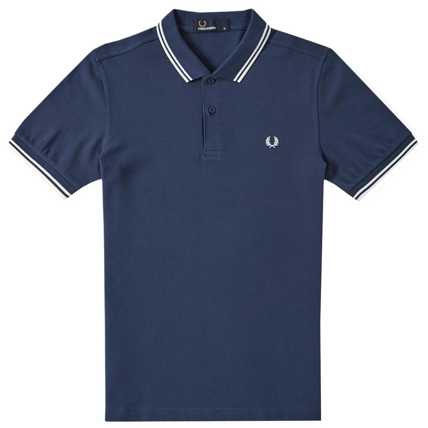 FRED PERRY Retro Indie Mod Twin Tipped Polo in Service Blue