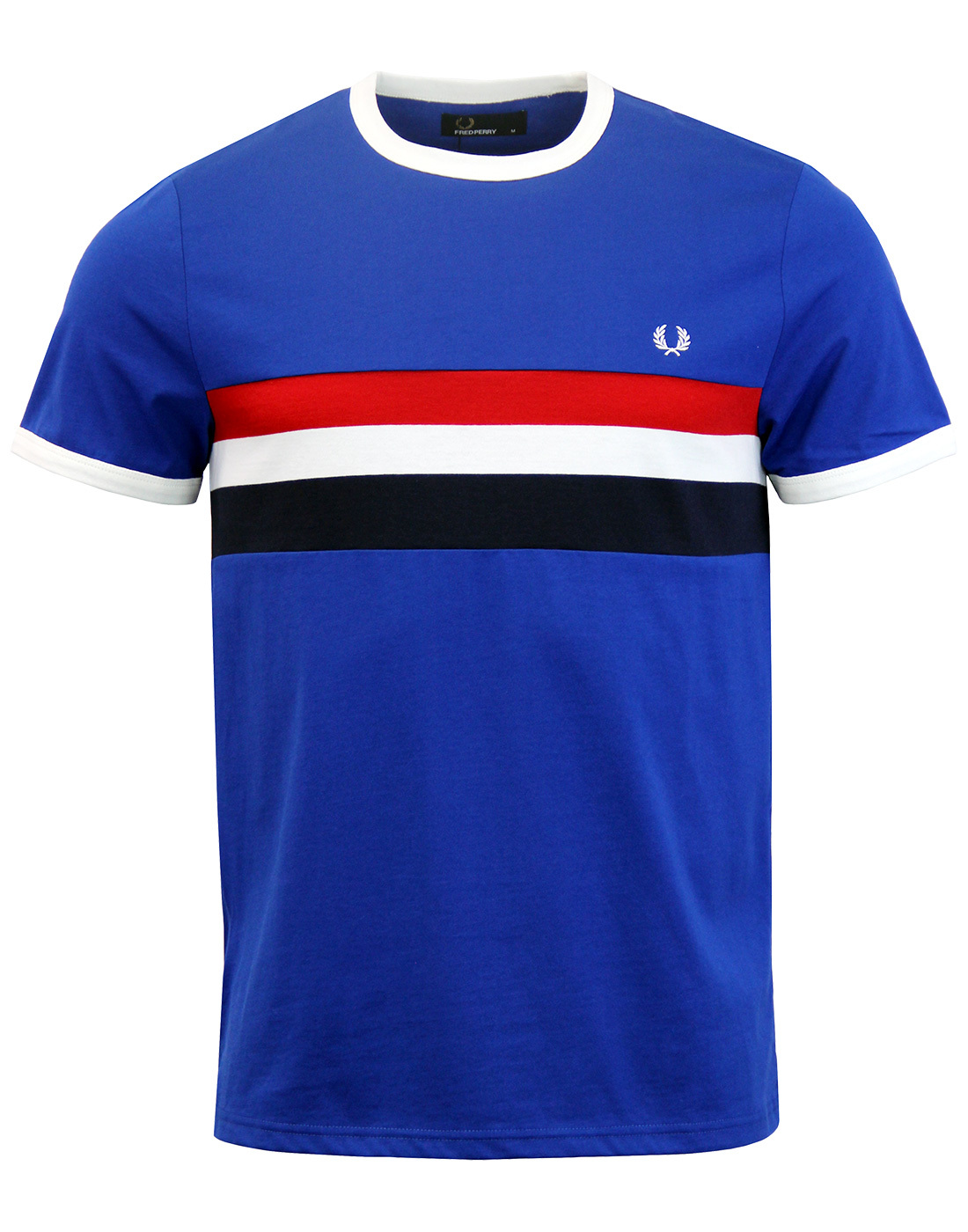 FRED PERRY Retro Mod Striped Panel Ringer Tee in Regal Blue