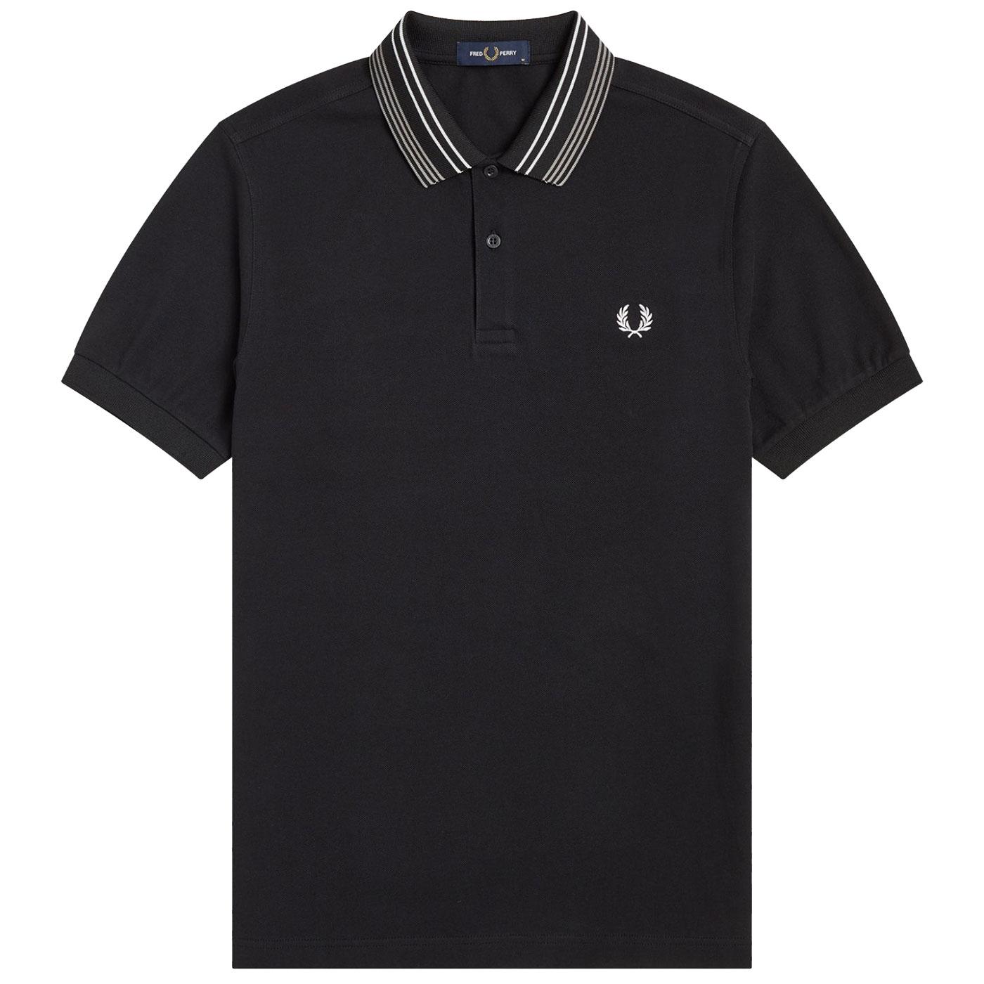 FRED PERRY Stripe Collar Mod Pique Polo Shirt in Black